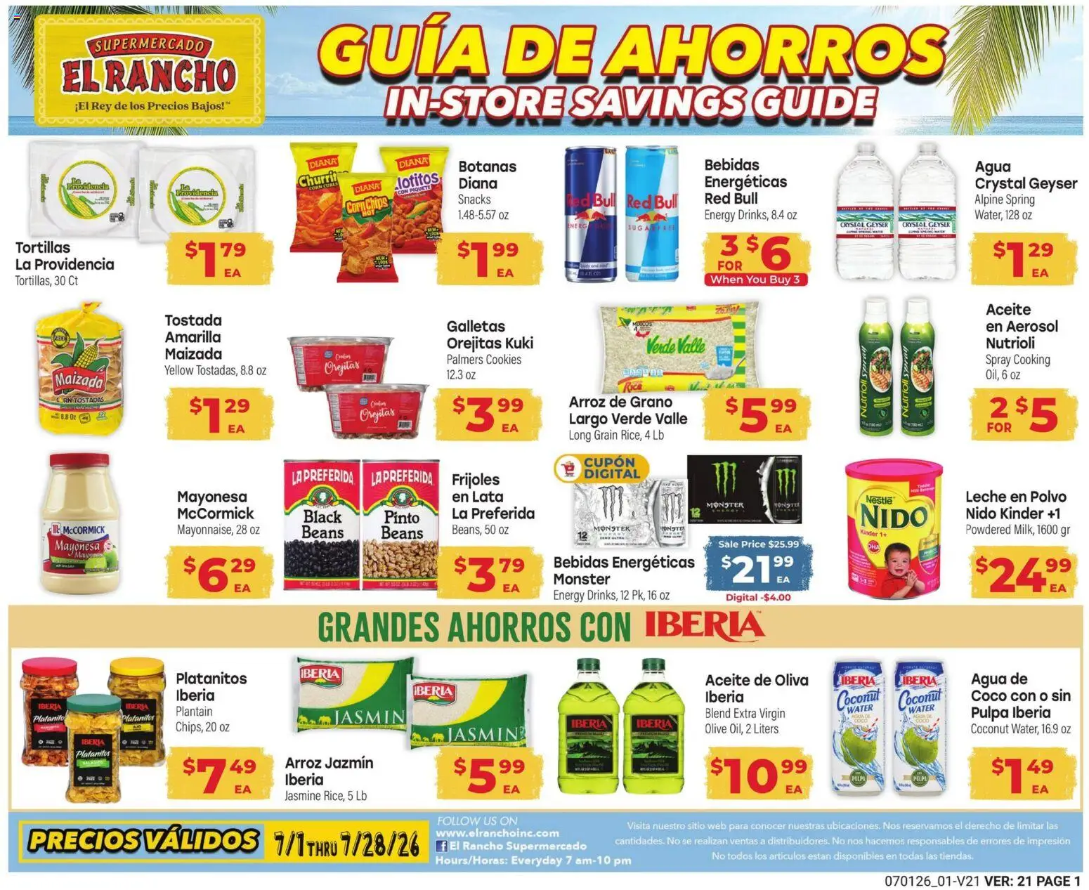 El Rancho Monthly Ad - valid from 07/01/2026 | Page: 1 | Products: Corn, Cookies, Water