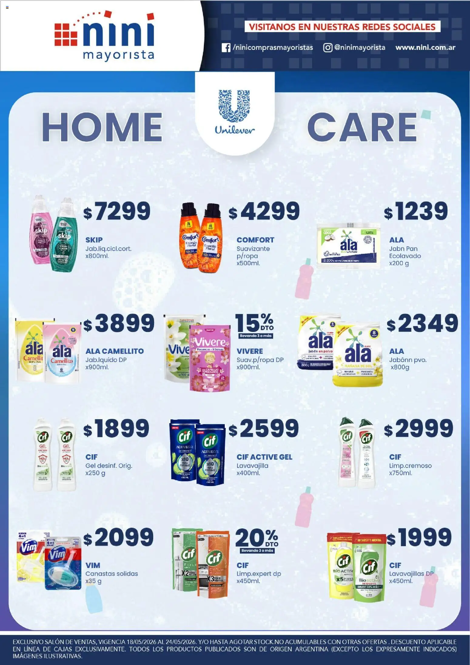 NINI Mayorista ofertas Home Care │ válido desde el 18.05.2026 | Página: 1 | Productos: Lavavajillas, Polvo, Pan, Suavizante