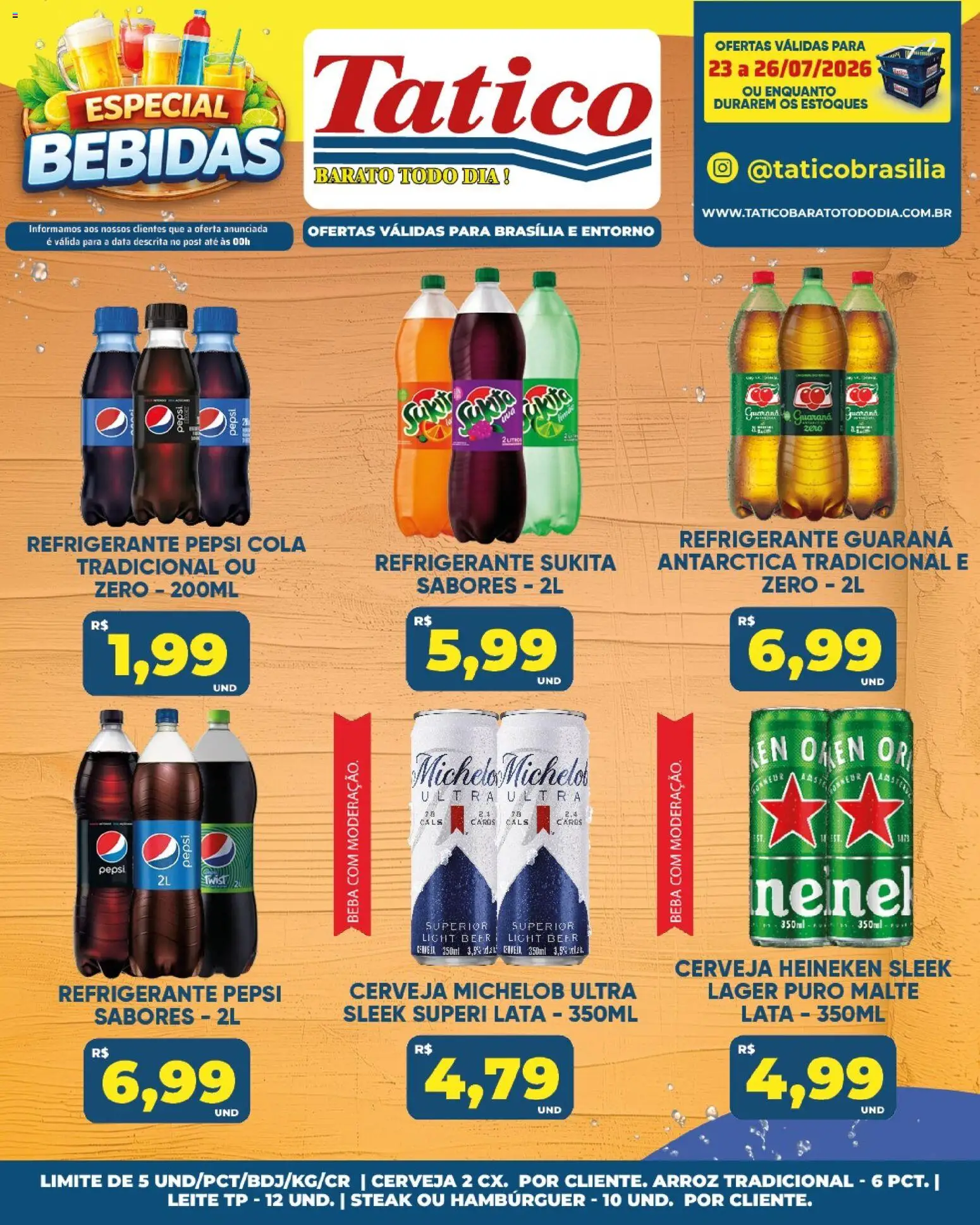 Tatico Folheto - válido de 23/07/2026 | Página: 23 | Produtos: Guaraná, Leite, Heineken, Hambúrguer