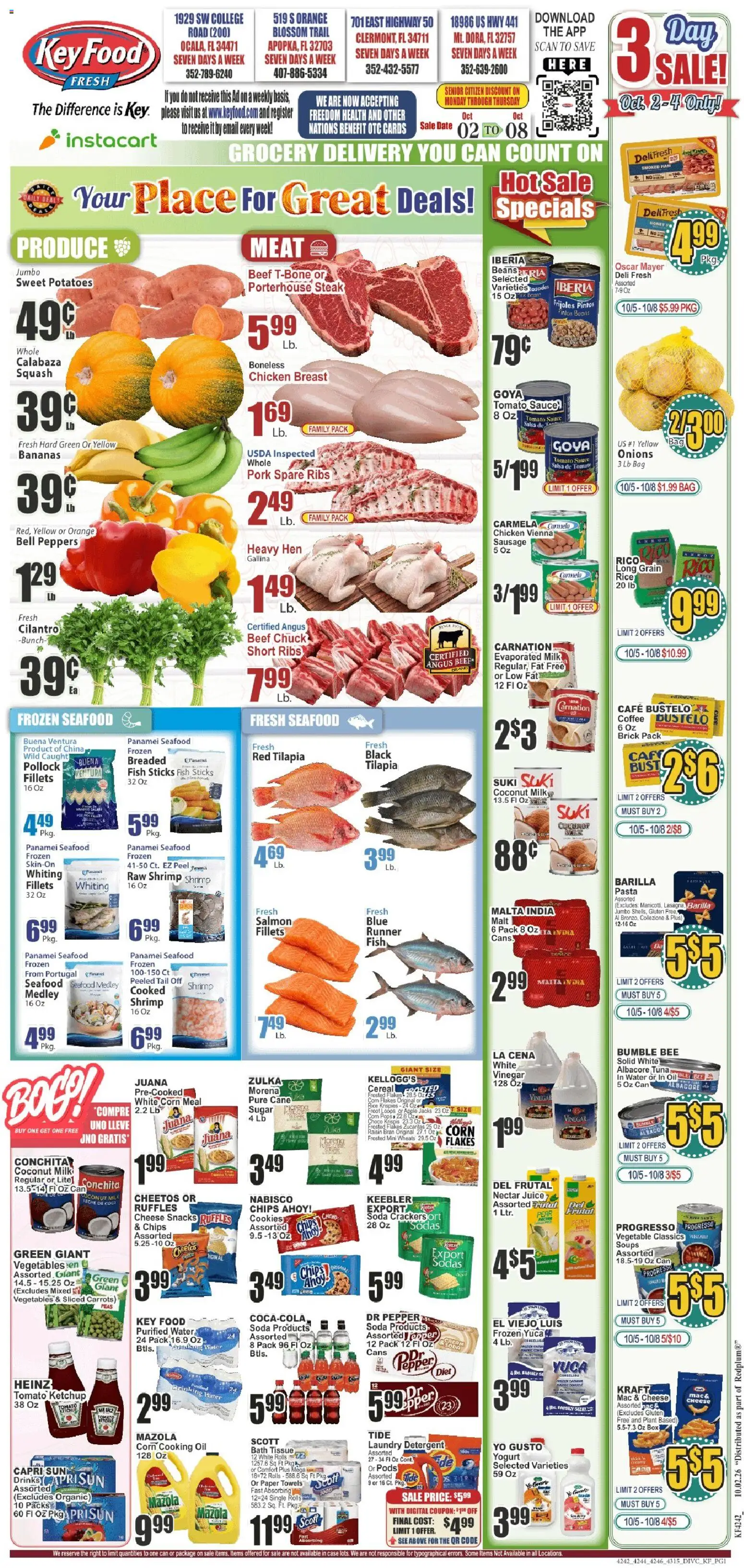 Key Food Weekly Ad - valid from 10/02/2026 | Page: 1 | Products: Fish sticks, Meat, Milk, Steak
