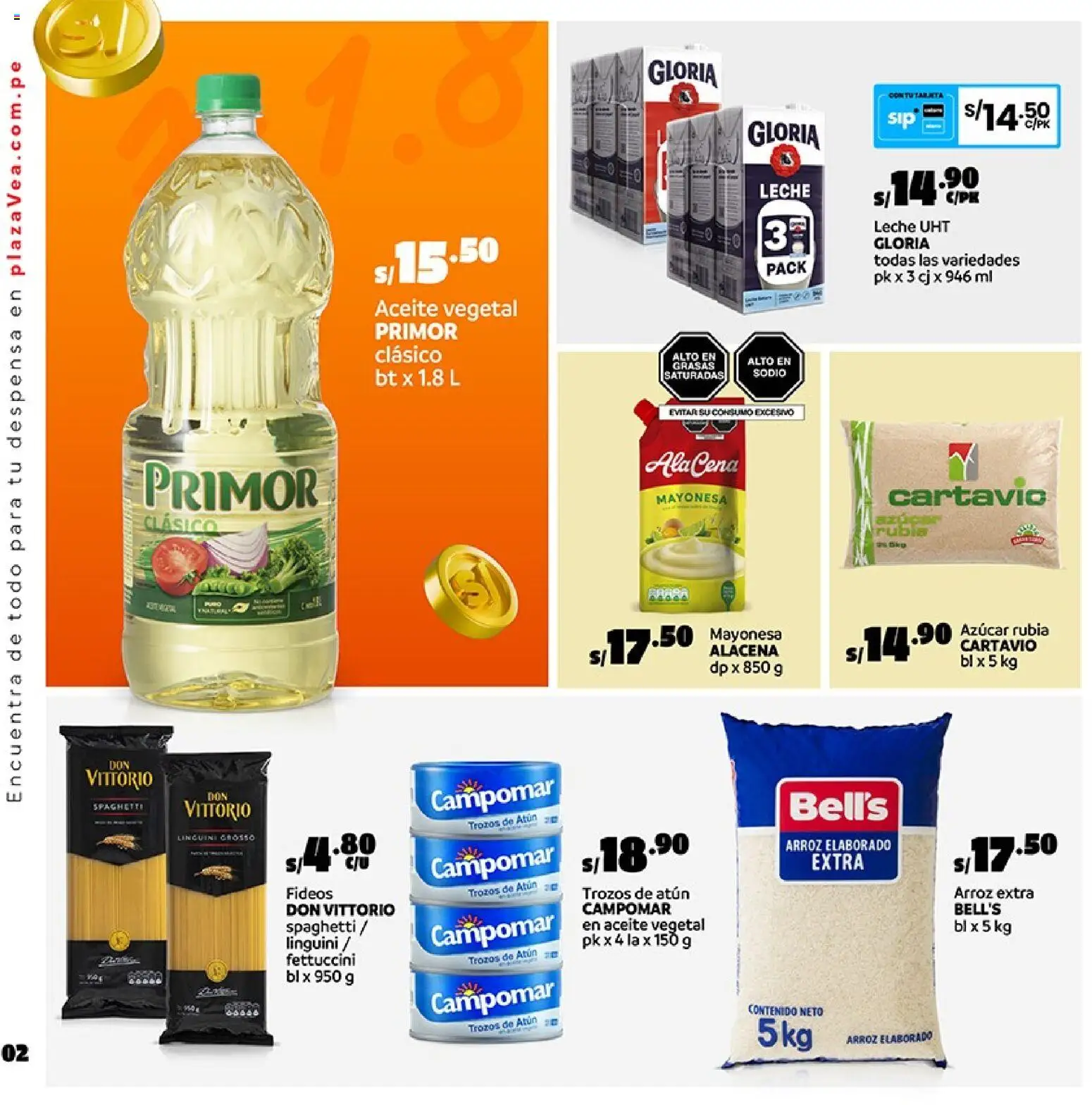 Catálogo Plaza Vea válido desde 17/08/2026 | Página: 2 | Productos: Leche UHT, Aceite, Arroz, Fideos