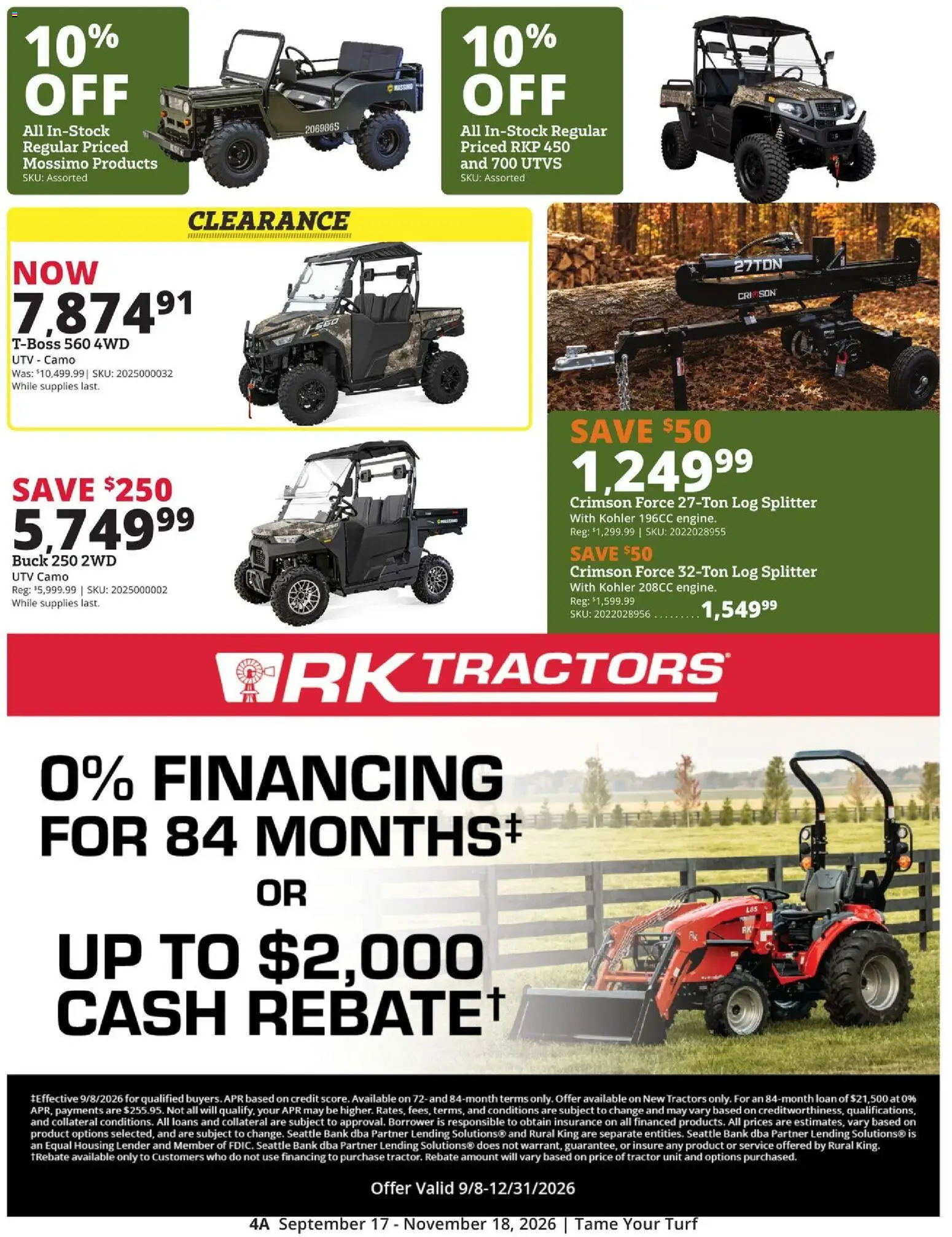 Rural King Ad - valid from 09/17/2026 | Page: 4 | Products: Log splitter