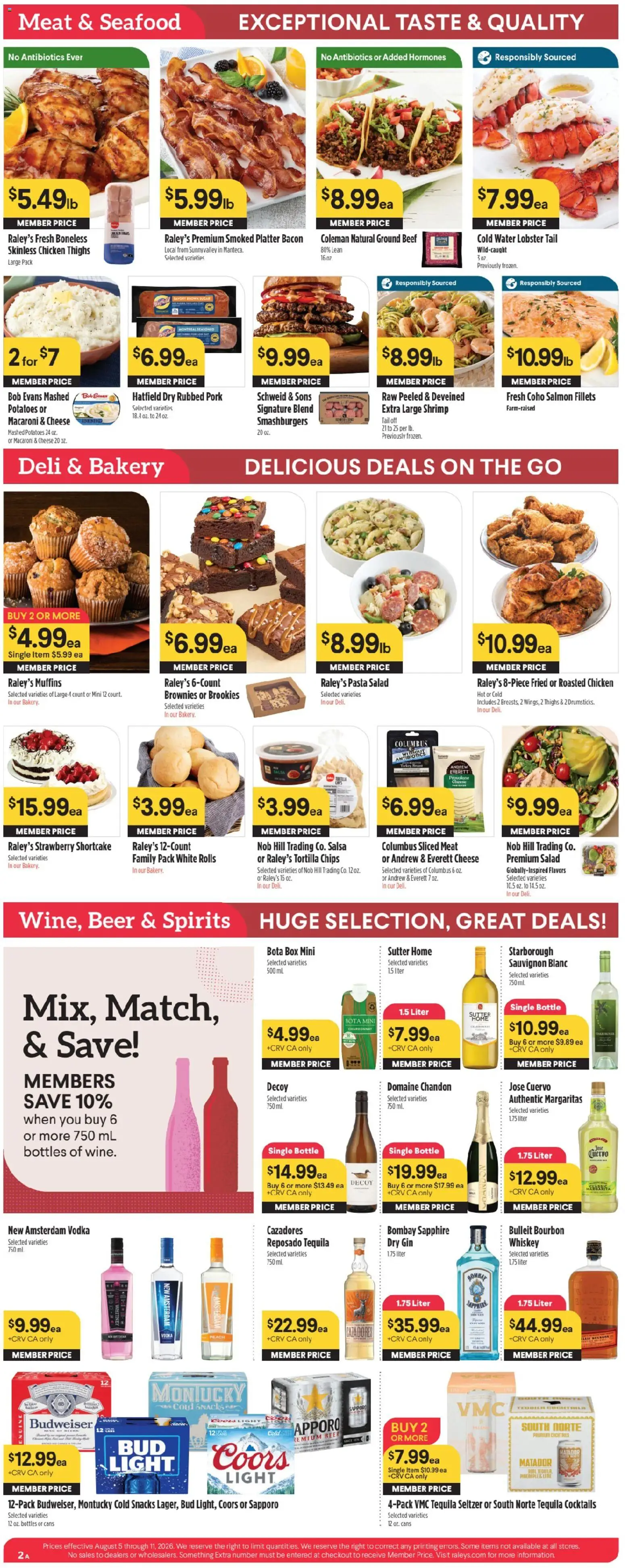 Raley's Weekly Ad - valid from 08/05/2026 | Page: 3 | Products: Beer, Bourbon, Water, Seafood