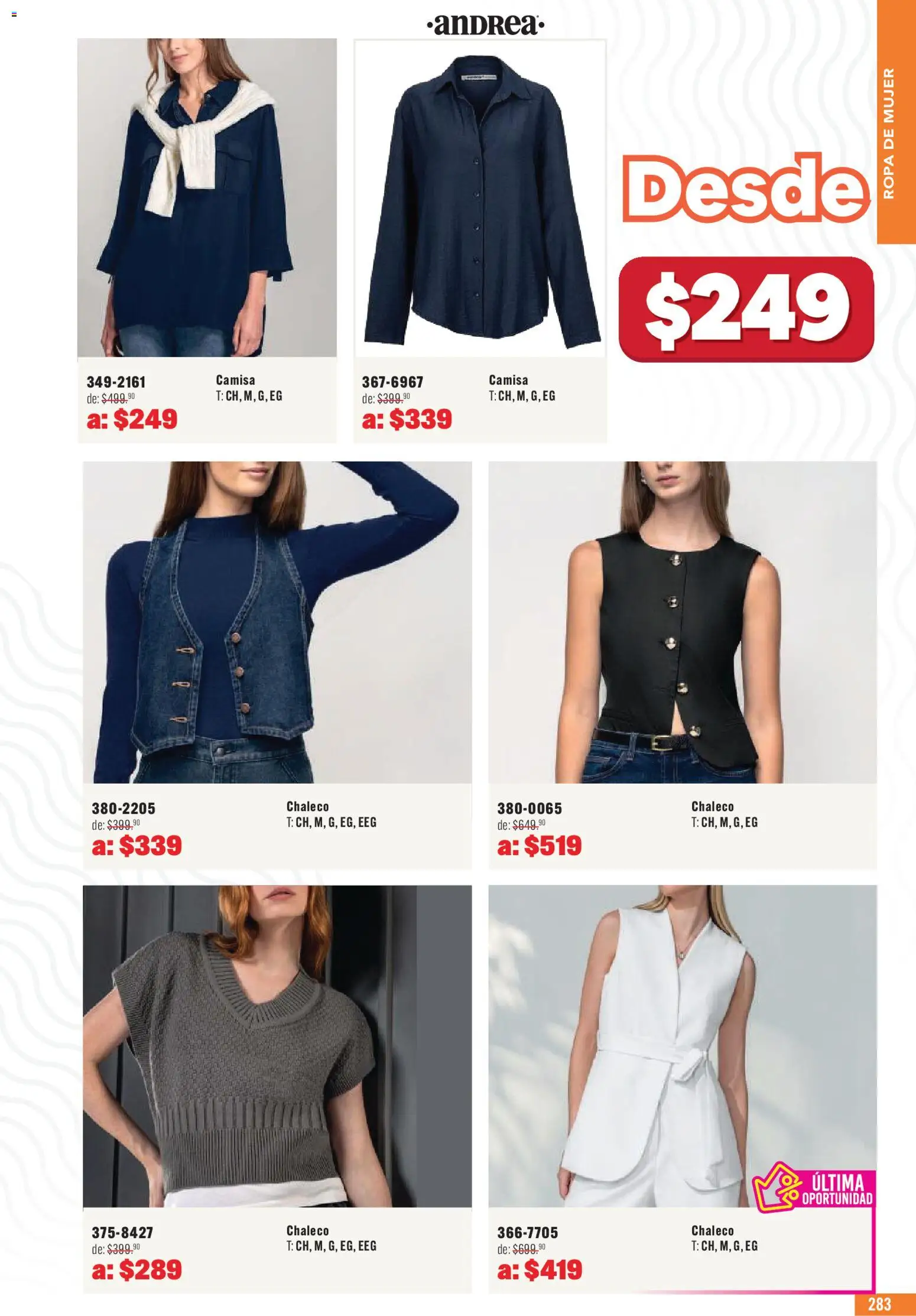 Nuevas ofertas de Andrea válidas en toda la República Mexicana desde el 03.05.2026. ¡Encuentra las mejores ofertas en Andrea catálogo Outlet! | Página: 283 | Productos: Chaleco, Camisa, Ropa