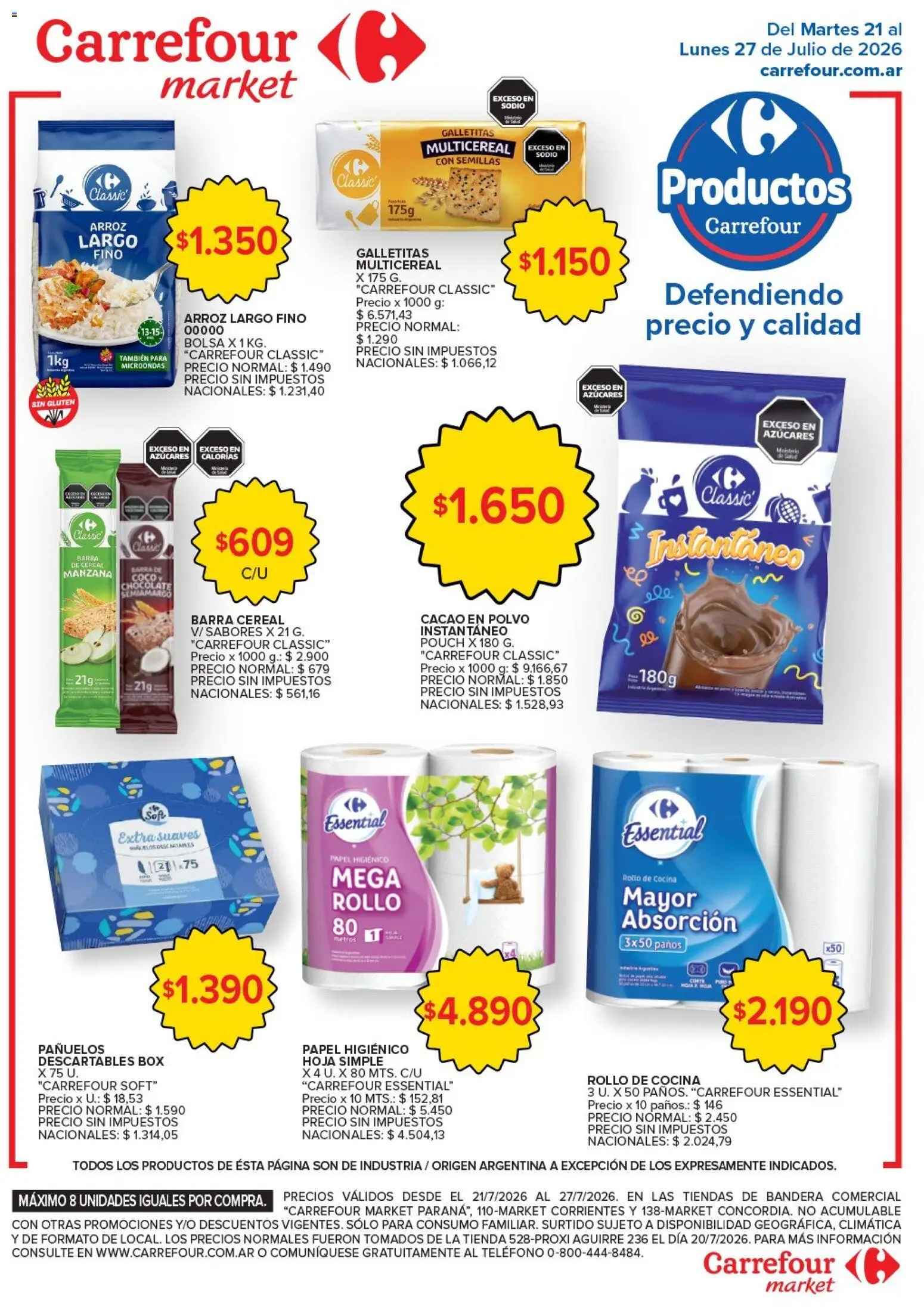 Carrefour Market - Market Corrientes │ válido desde el 21/07/2026 | Página: 4 | Productos: Teléfono, Papel higiénico, Cocina, Cacao