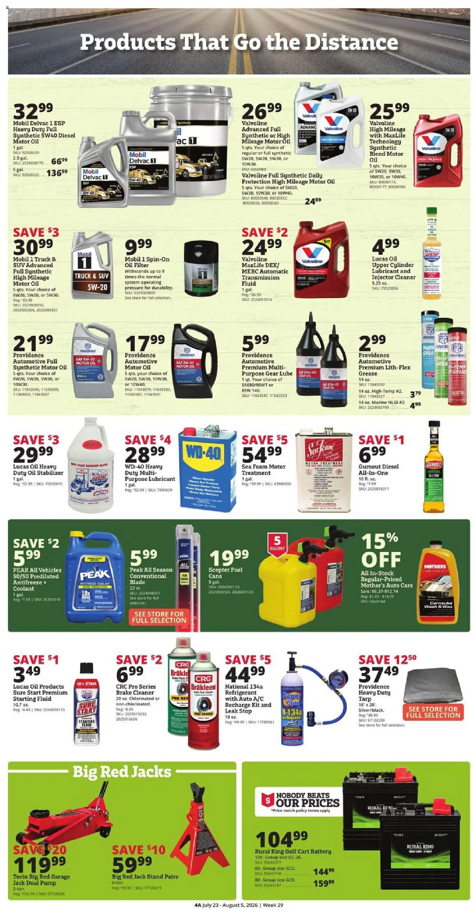 Rural King Weekly Ad - valid from 07/23/2026 | Page: 6 | Products: Oil filter, Antifreeze, Motor Oil, Jacks