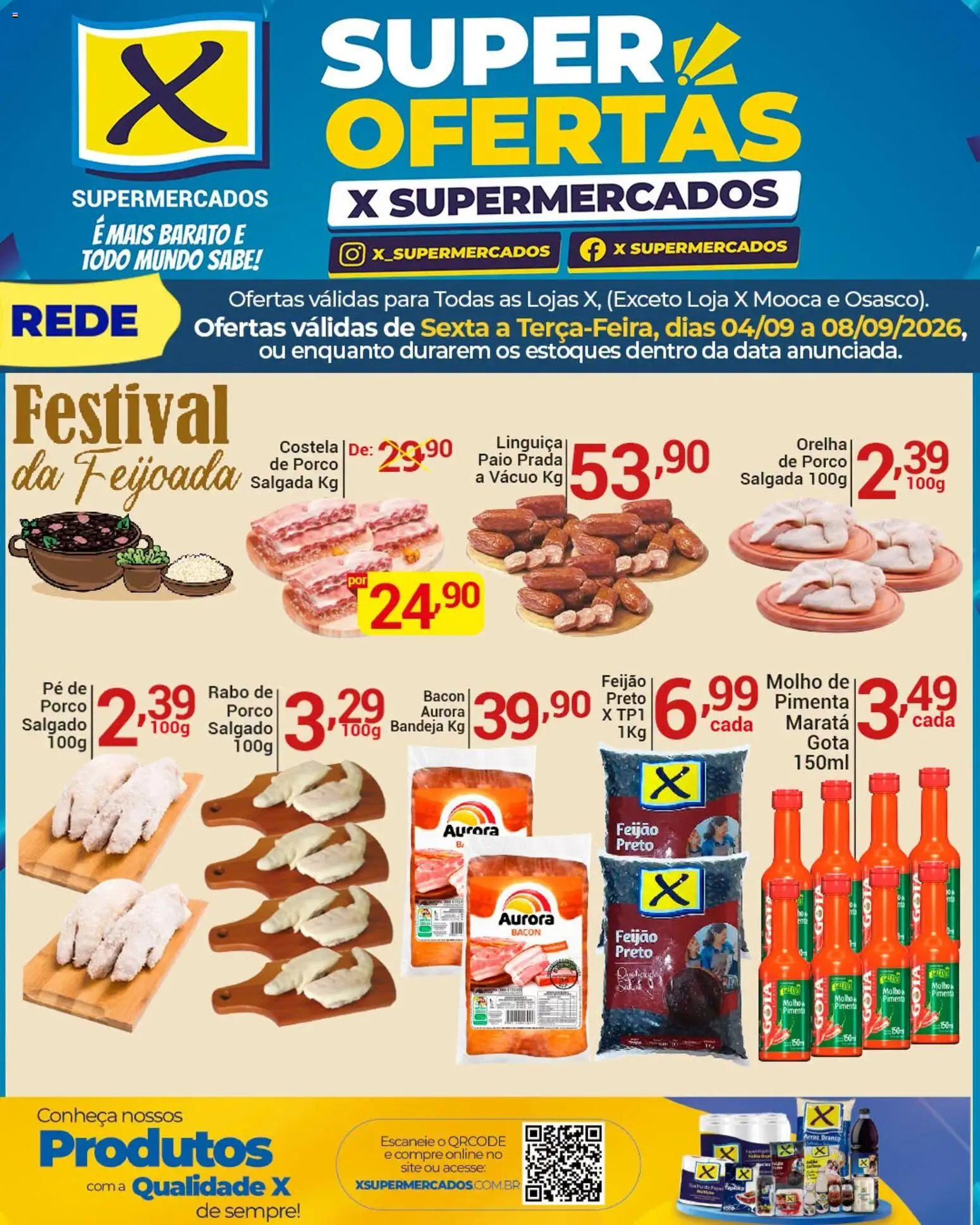 X Supermercados Folheto - válido de 04/09/2026 | Página: 4 | Produtos: Linguiça, Arroz, Bandeja, Molhos