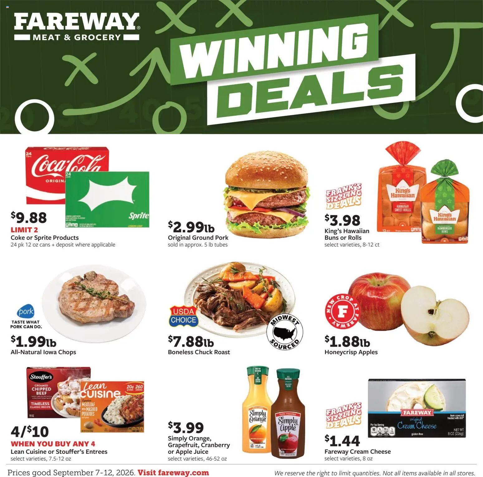 Fareway Weekly Ad - valid from 09/07/2026 | Page: 1 | Products: Apple juice, Ground pork, Juice, Beef