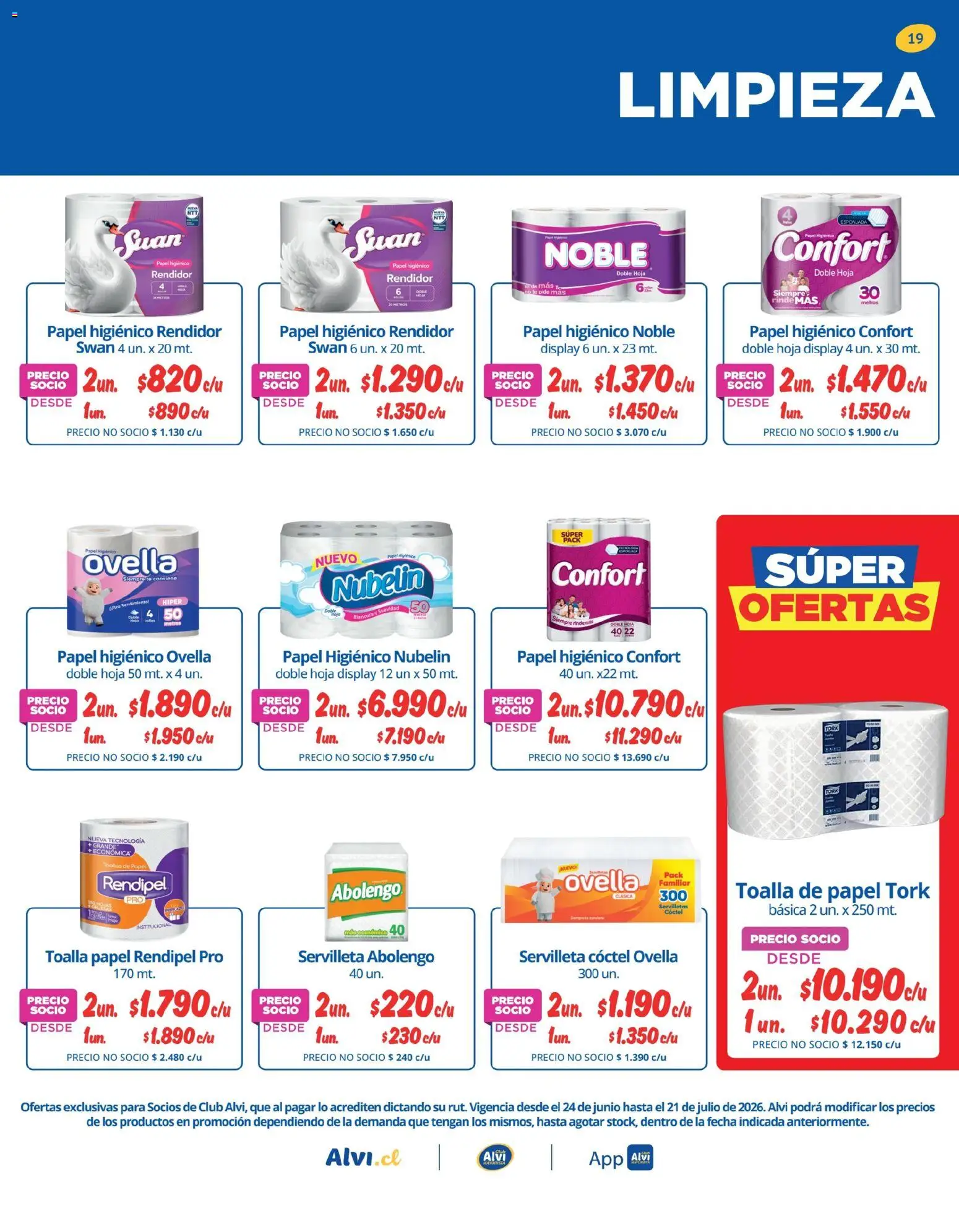 Alvi catálogo │ válido desde el 23.06.2026 | Página: 19 | Productos: Toalla, Papel higiénico, Servilletas