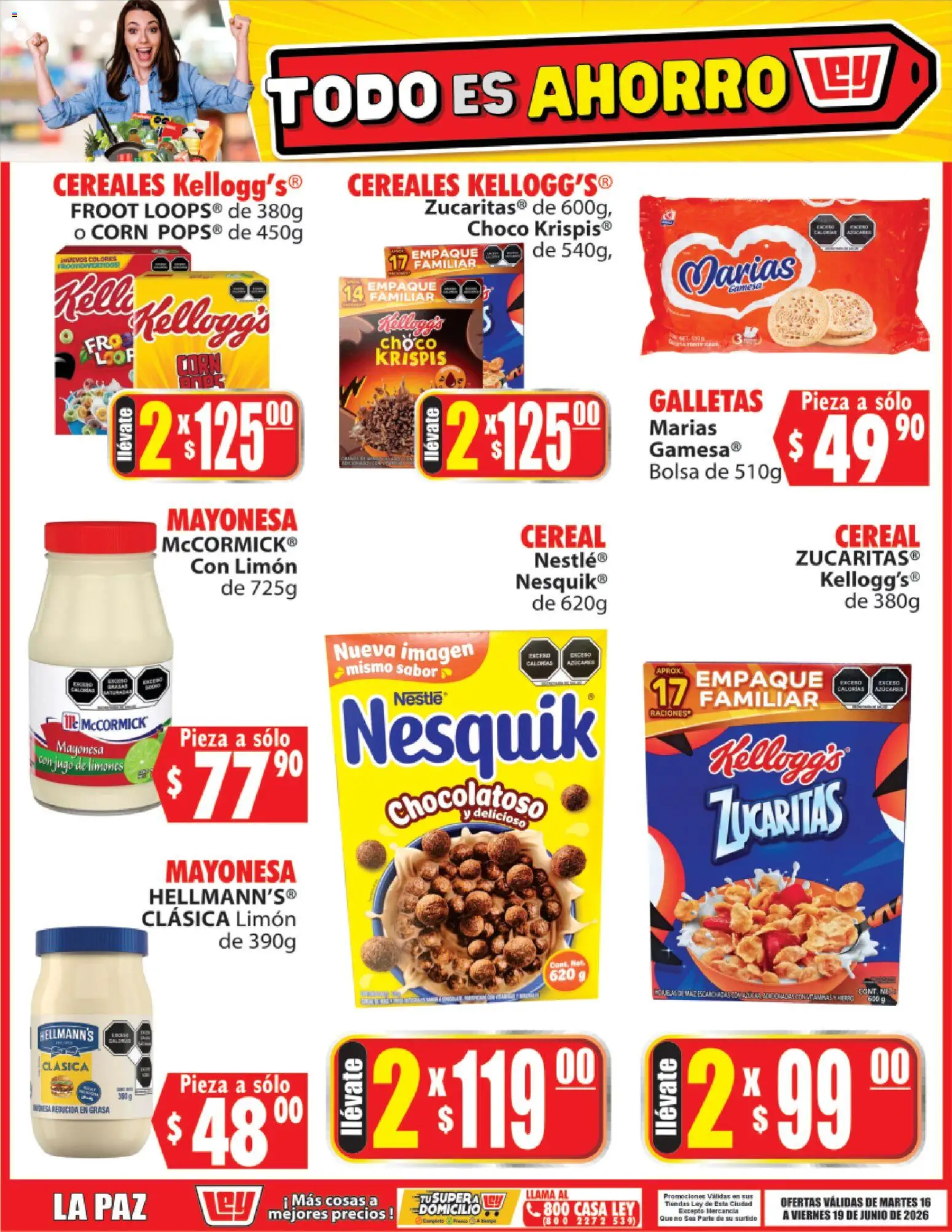 Nuevas ofertas de Casa Ley válidas en toda la República Mexicana desde el 16.06.2026. ¡Encuentra las mejores ofertas en Casa Ley folleto Todo es ahorro! | Página: 2 | Productos: Mayonesa, Limón, Jugo, Cereales