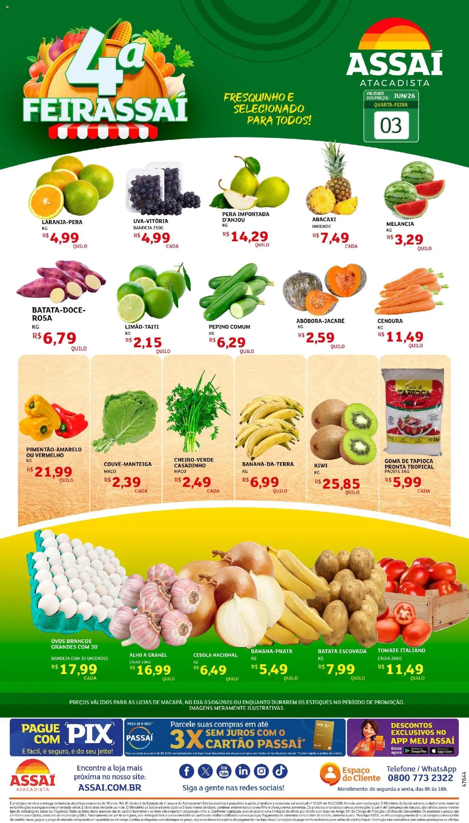 Assaí Atacadista Folheto - válido de 03.06.2026 | Página: 1 | Produtos: Melancia, Ovos, Pneus, Telefone
