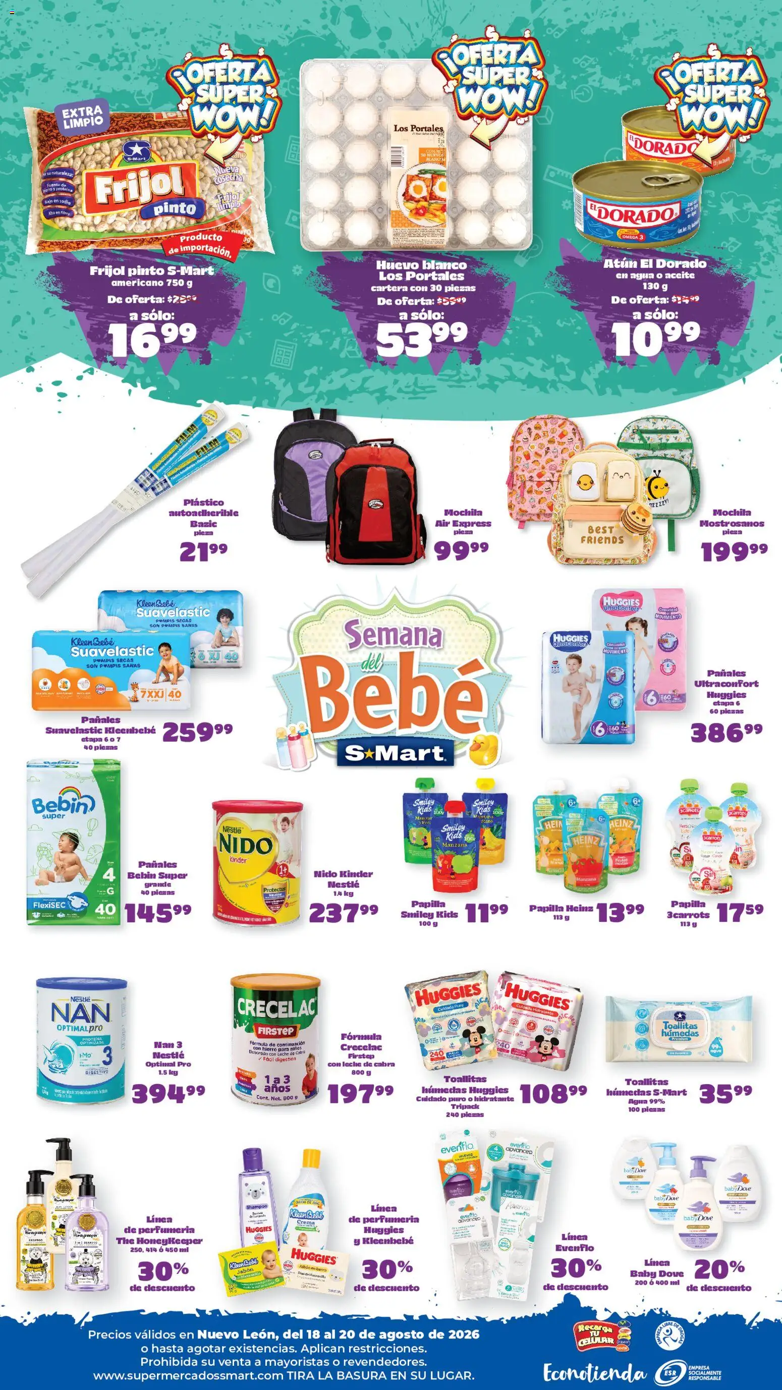 Nuevas ofertas de S-Mart válidas en toda la República Mexicana desde el 18/08/2026. ¡Encuentra las mejores ofertas en S-Mart folleto Ofertas de feria Monterrey! | Página: 2 | Productos: Atún, Manzana, Huevo, Pañales