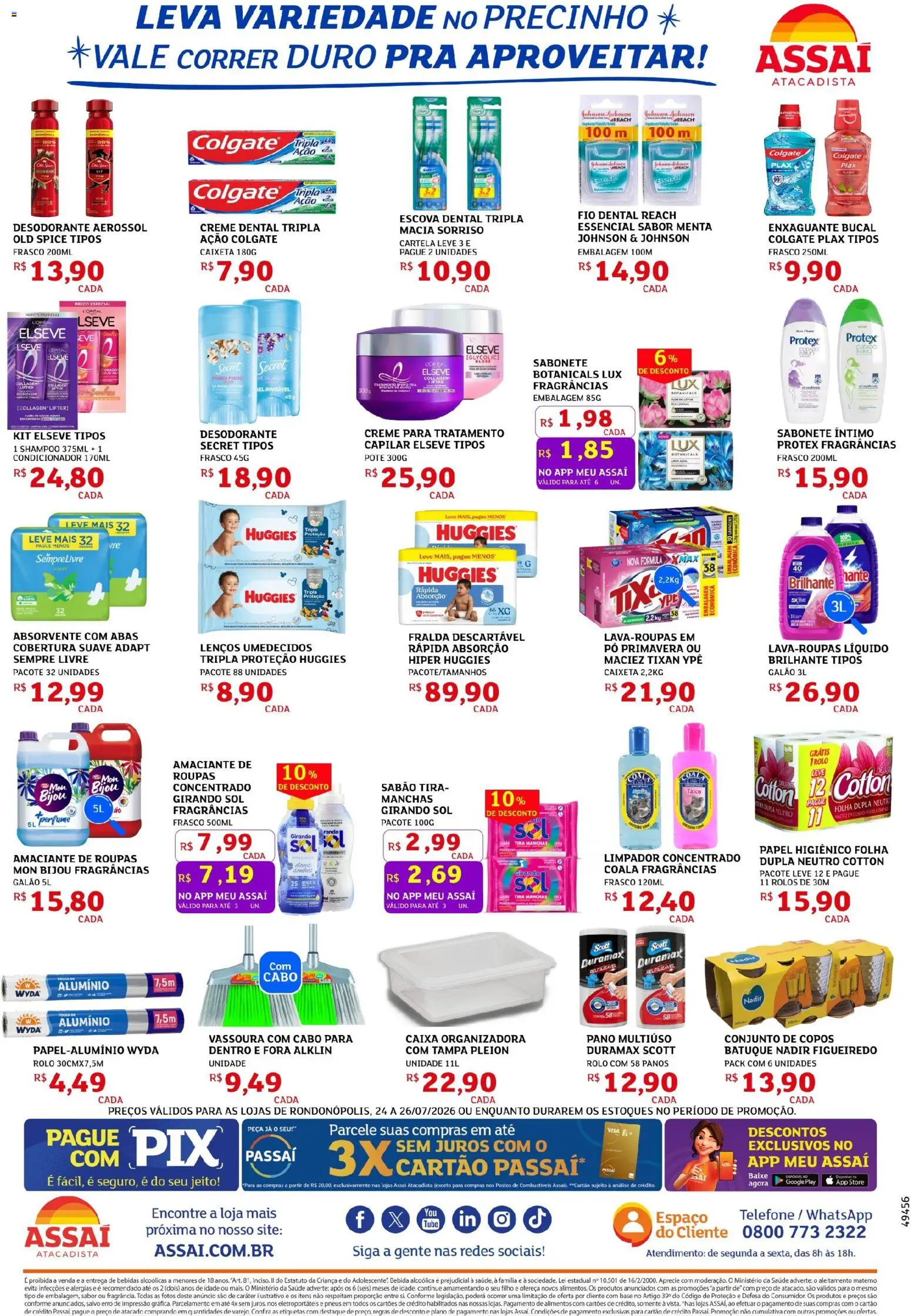 Assaí Atacadista Folheto - válido de 24/07/2026 | Página: 4 | Produtos: Sabão, Girando sol, Roupas, Bebida