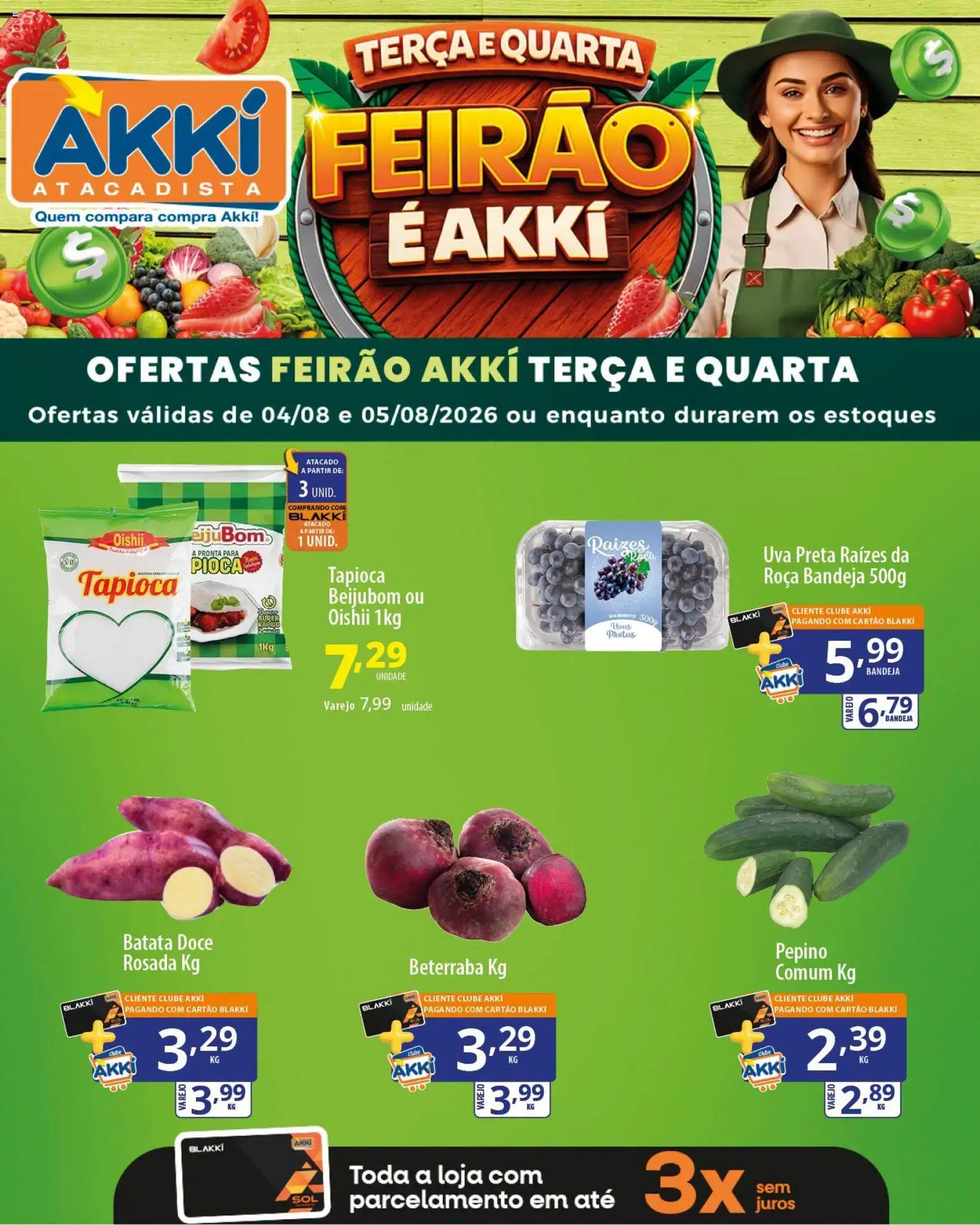 Akki Atacadista Folheto - válido de 04/08/2026 | Página: 3 | Produtos: Beterraba, Uva, Doce, Batata