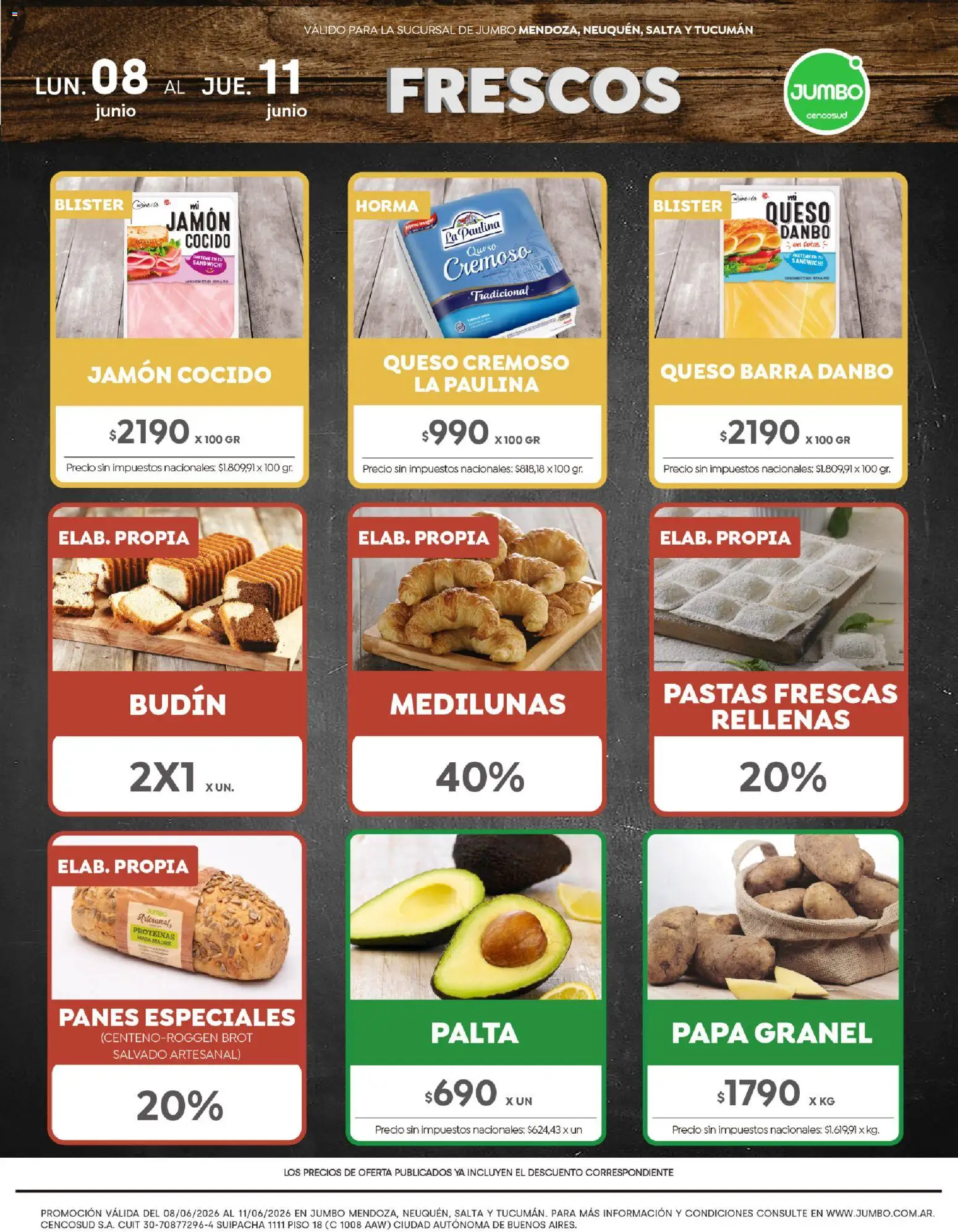 Jumbo - Ofertas | Interior │ válido desde el 08.06.2026 | Página: 1 | Productos: Jamón cocido, Budín, Queso, Jamón