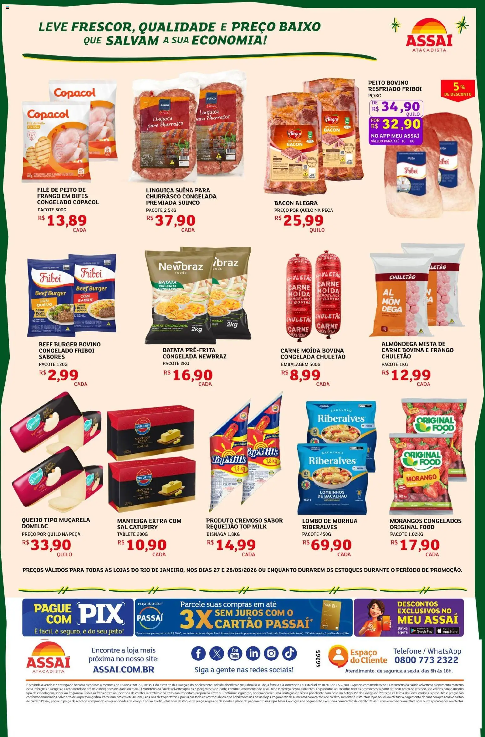 Assaí Atacadista Folheto - válido de 27.05.2026 | Página: 2 | Produtos: Lombo, Manteiga, Chuletão, Carne moída