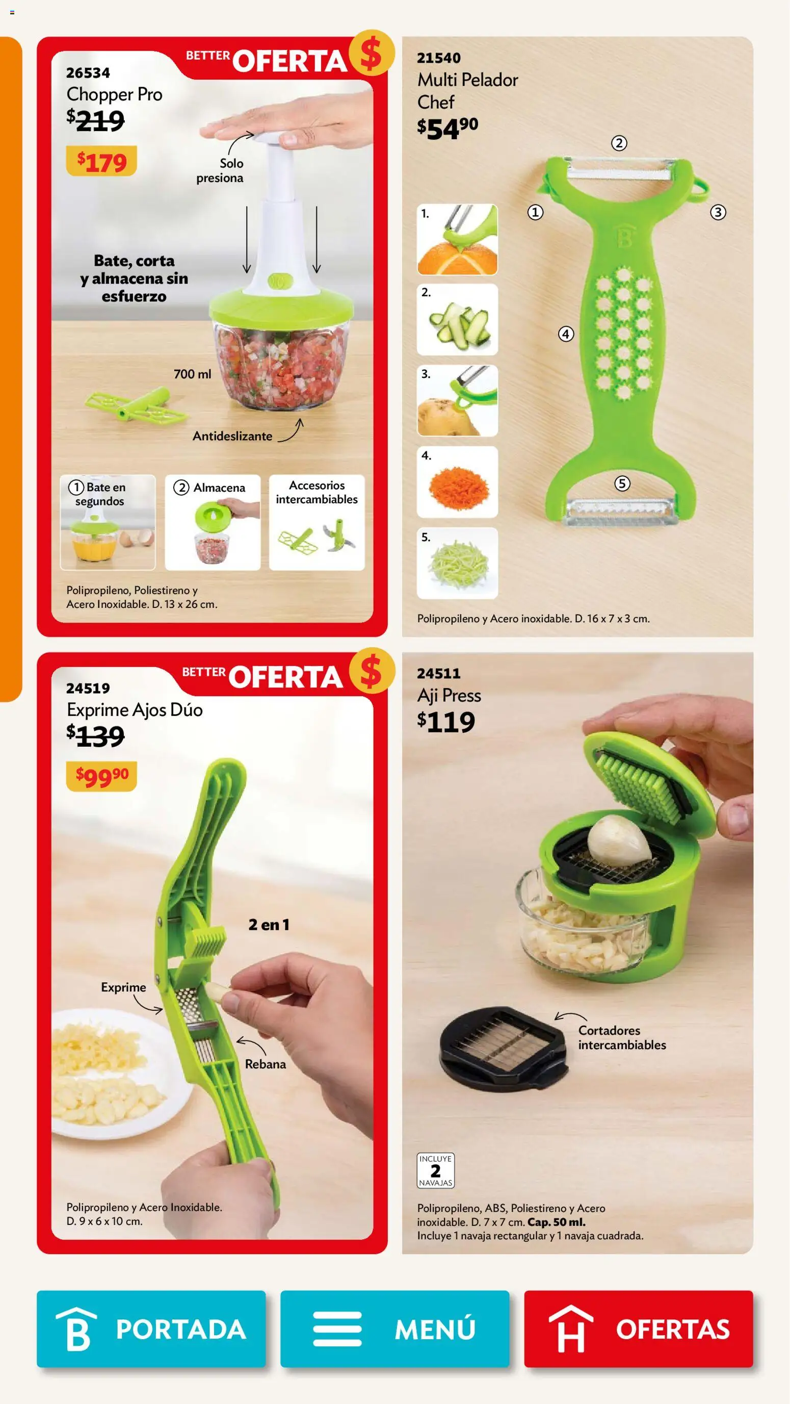 Nuevas ofertas de Betterware válidas en toda la República Mexicana desde el 31/08/2026. ¡Encuentra las mejores ofertas en Betterware campaña 9 2026! | Página: 22 | Productos: Navaja, Aji, Pelador