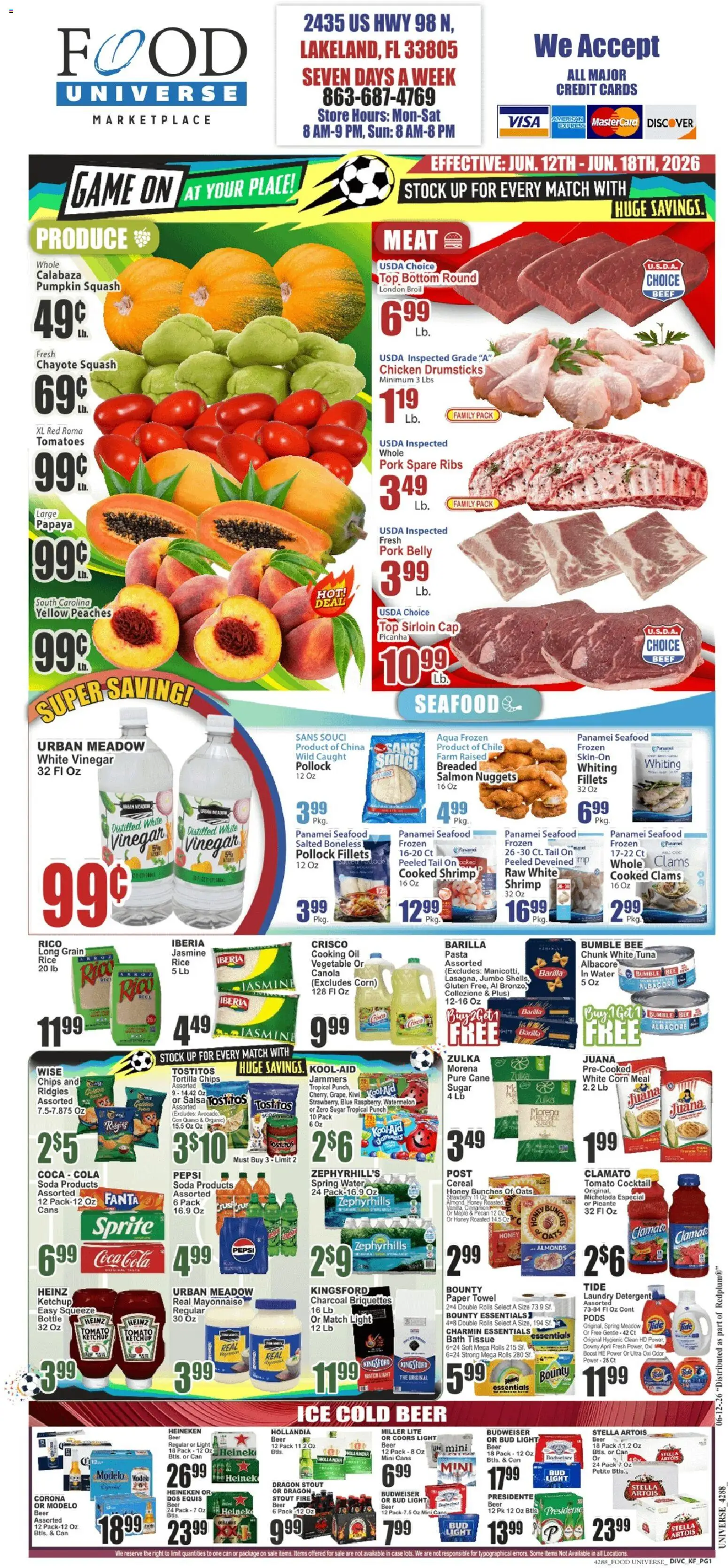 Food Universe Weekly Ad - valid from 12.06.2026 | Page: 1 | Products: Bath, Pasta, Seafood, Pumpkin