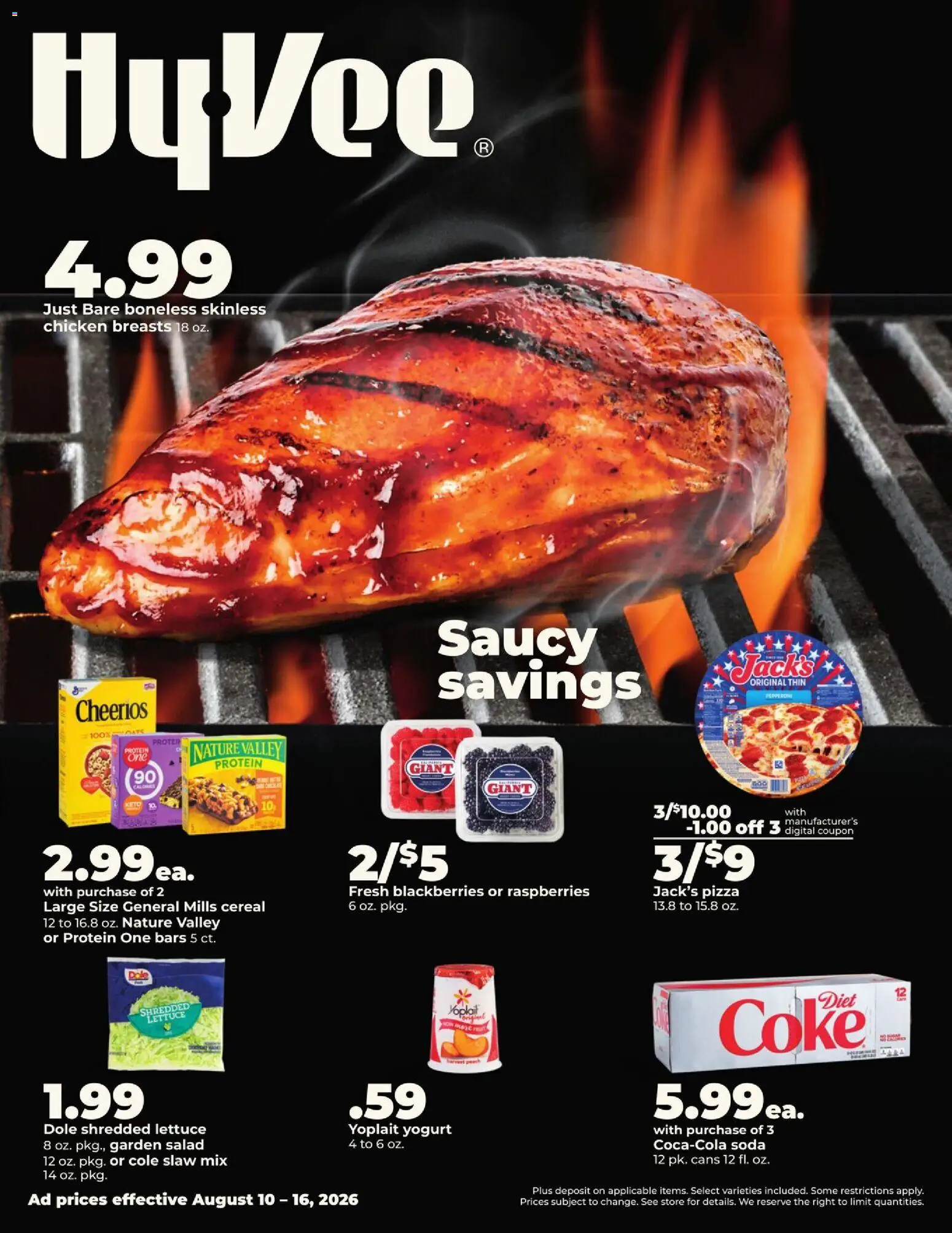 HyVee Weekly Ad - valid from 08/10/2026 | Page: 1 | Products: Chicken, Yogurt, Pizza, Peach