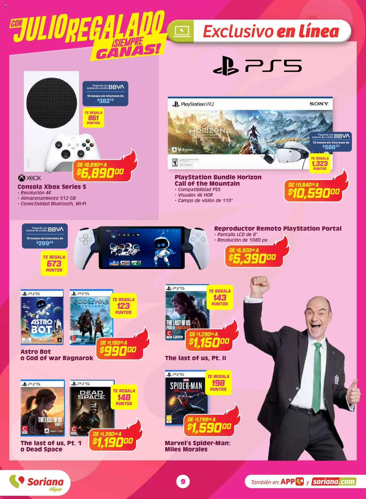 Nuevas ofertas de Soriana válidas en toda la República Mexicana desde el 03.06.2026. ¡Encuentra las mejores ofertas en Soriana Con Julio Regalado siempre ganas Híper Nacional! | Página: 8 | Productos: Reproductor, Playstation, Té, Xbox