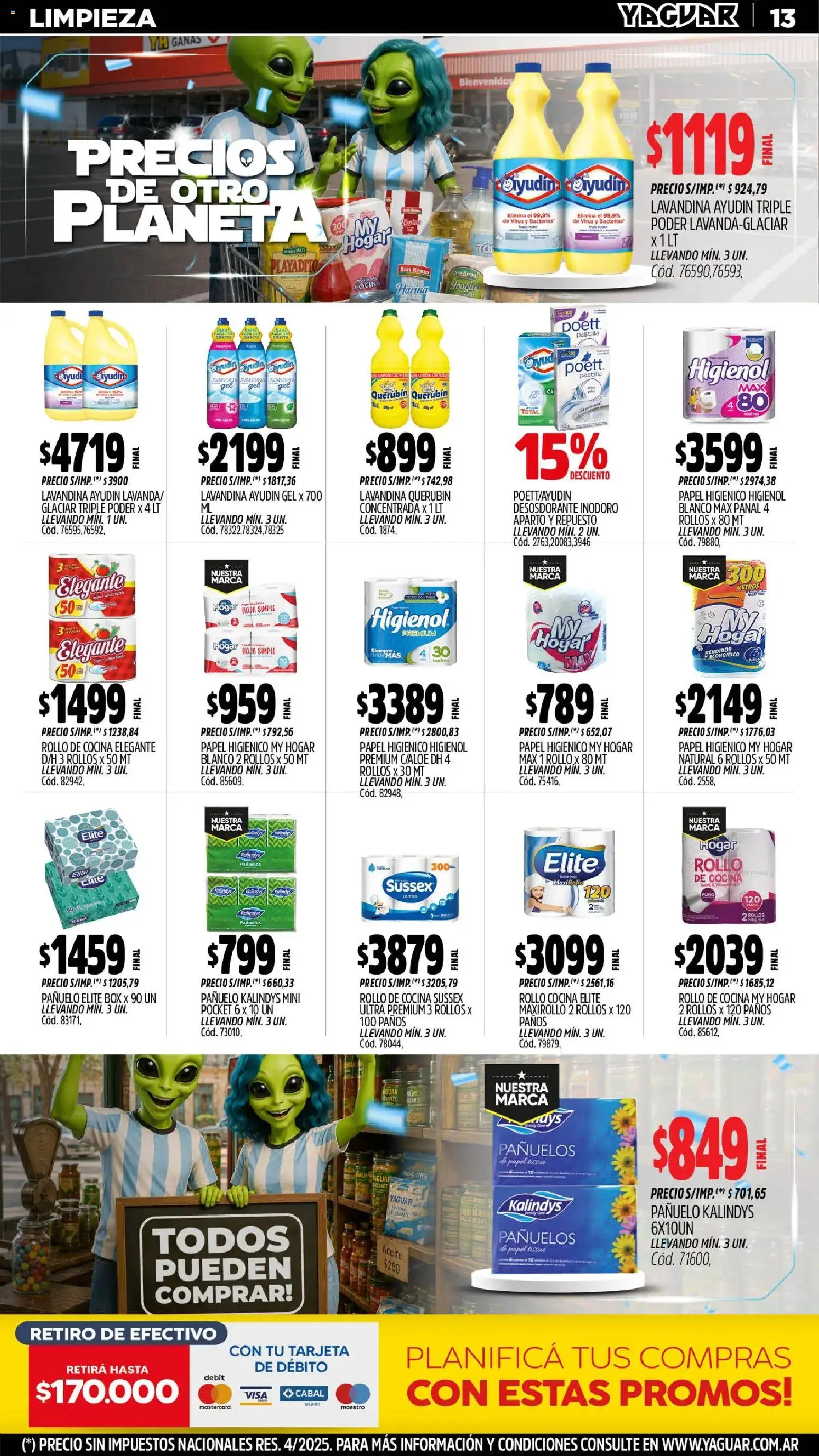 Yaguar - Oferta Semanal Mar del Plata │ válido desde el 29/06/2026 | Página: 13 | Productos: Papel higiénico, Lavandina, Pañuelo, Harina