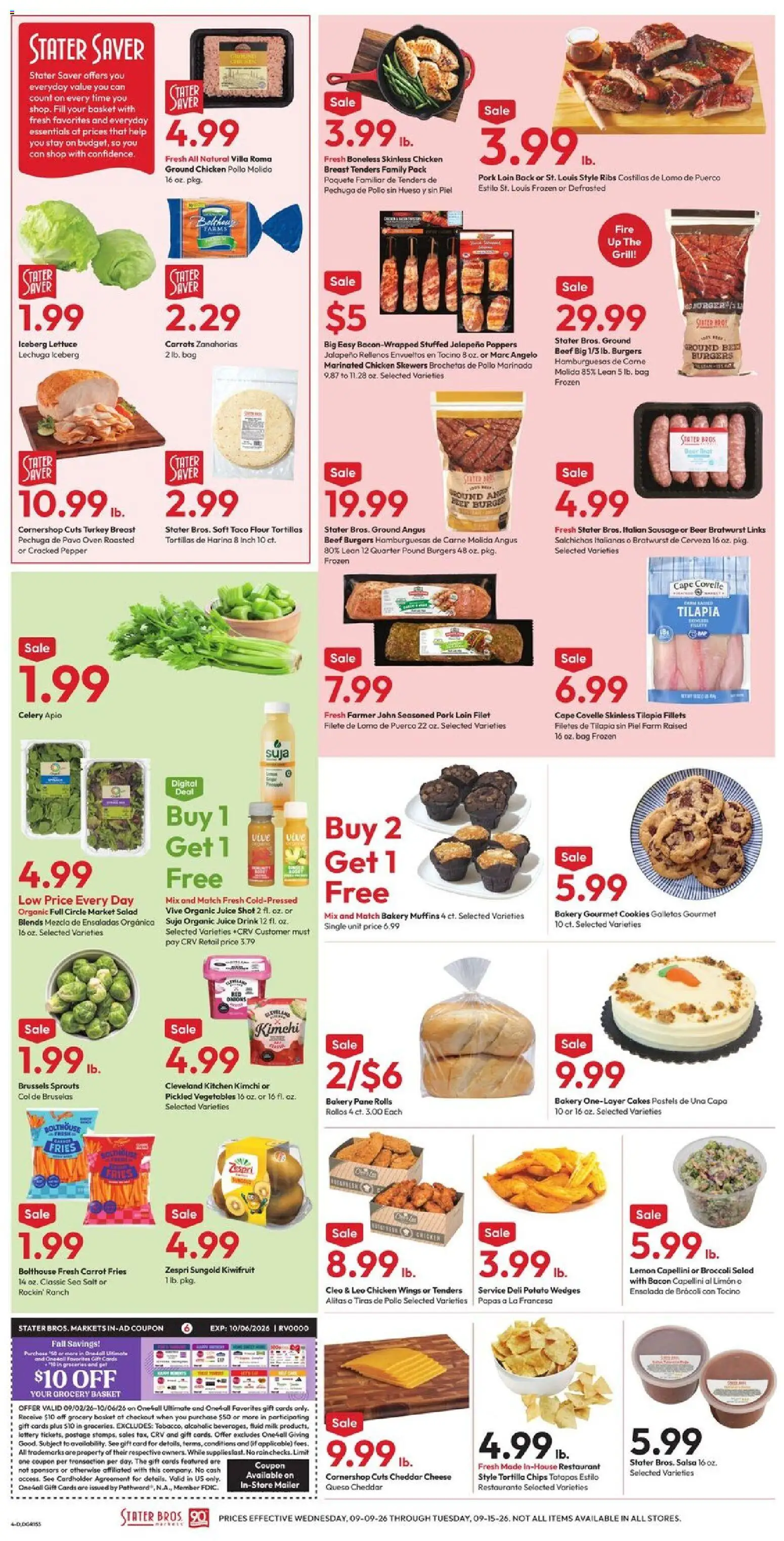 Stater Bros Weekly Ad - valid from 09/09/2026 | Page: 4 | Products: Juice, Tilapia, Salad, Vegetables
