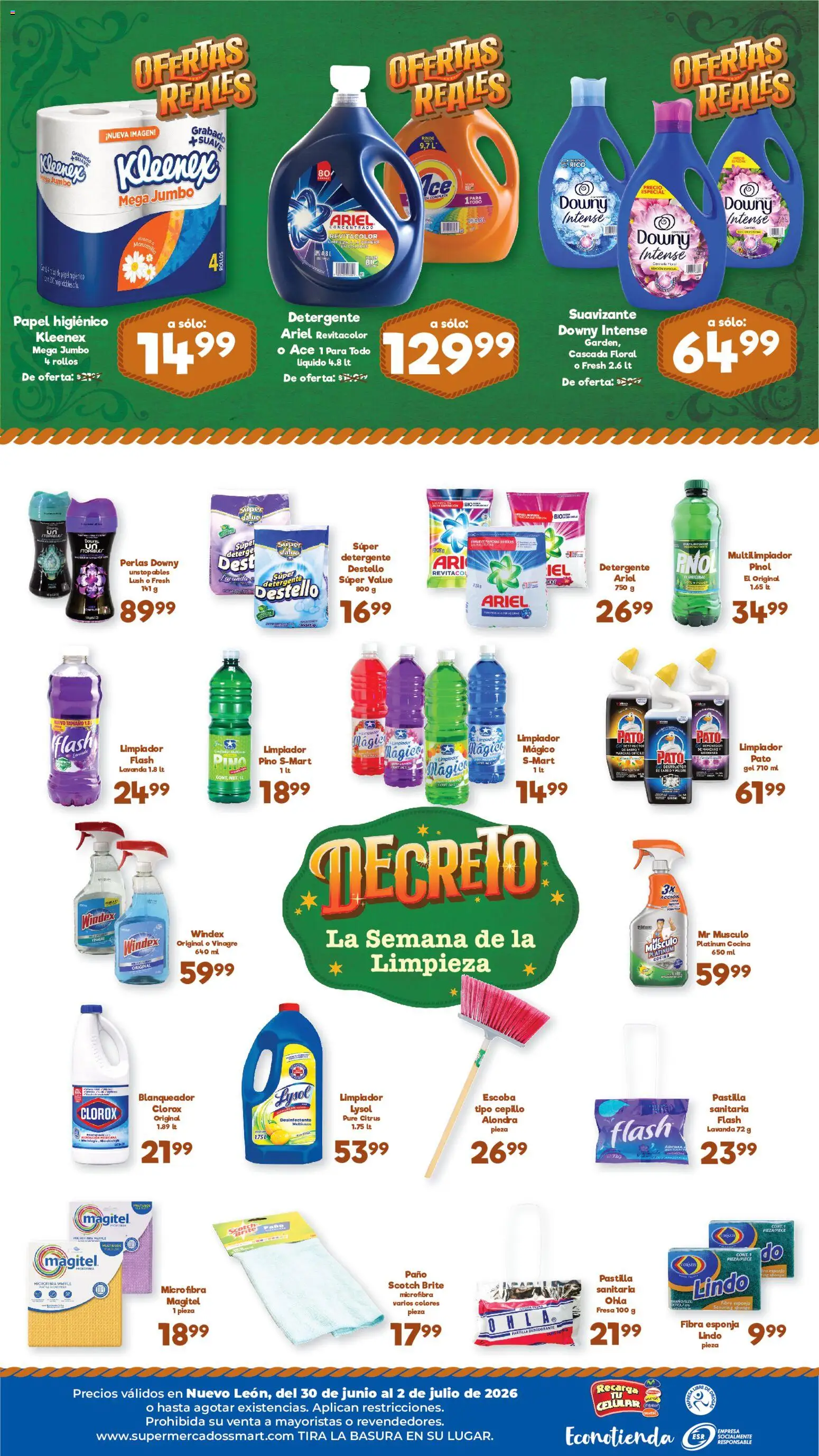 Nuevas ofertas de S-Mart válidas en toda la República Mexicana desde el 30/06/2026. ¡Encuentra las mejores ofertas en S-Mart folleto Ofertas de feria Monterrey! | Página: 2 | Productos: Esponja, Limpiador, Papel higiénico, Cocina