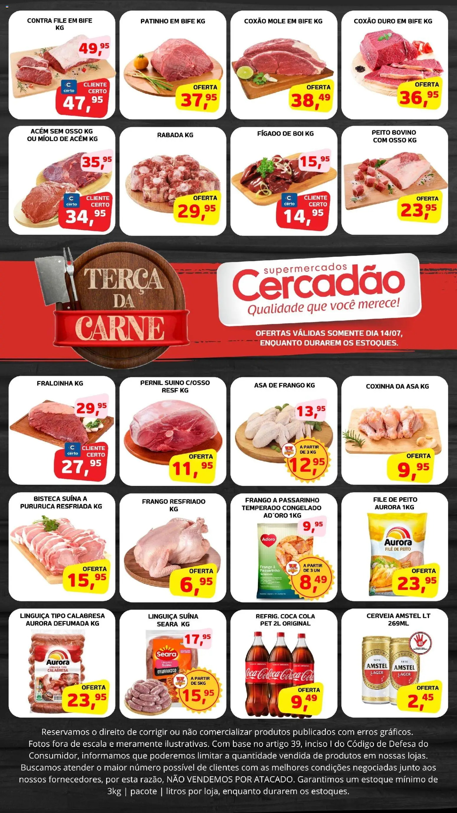 Cercadão Folheto - válido de 14/07/2026 | Página: 1 | Produtos: Fraldinha, Asa de frango, Cerveja, Base
