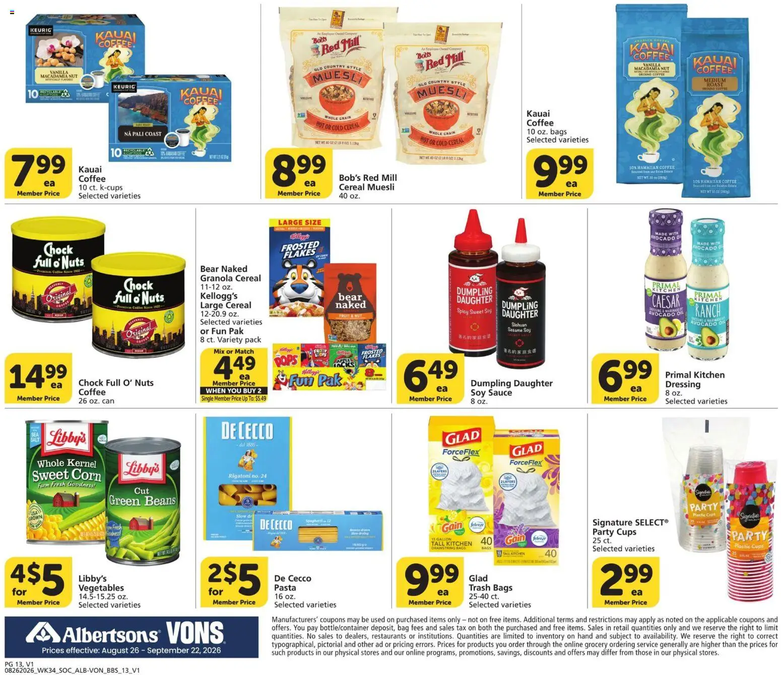 Vons Big Book of Savings - valid from 08/26/2026 | Page: 13 | Products: Nuts, Fruit, Dressing, Muesli
