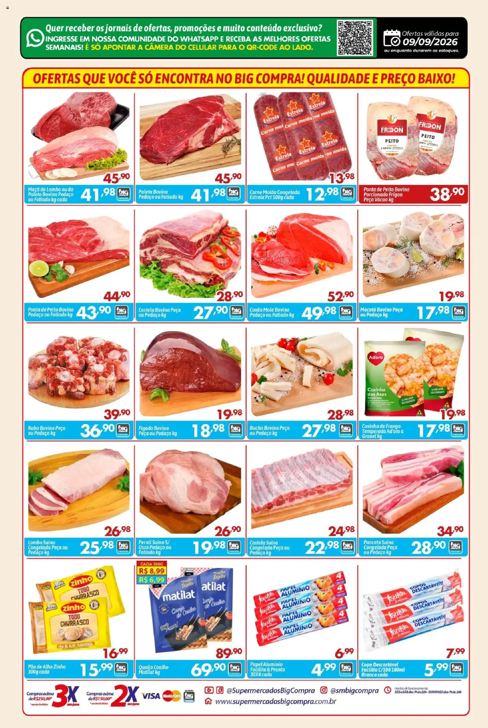 Big Compra Folheto - válido de 09/09/2026 | Página: 2 | Produtos: Papel alumínio, Costela bovina, Queijo coalho, Pernil suíno