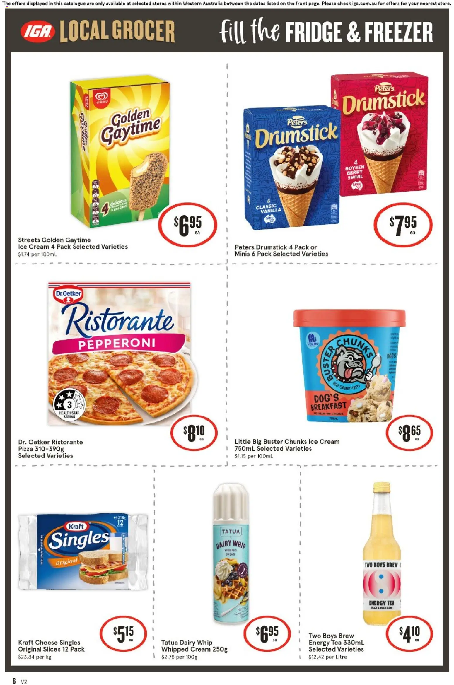 IGA catalogue - valid from 27.05.2026 | Page: 6 | Products: Pizza, Tea, Cream, Fridge