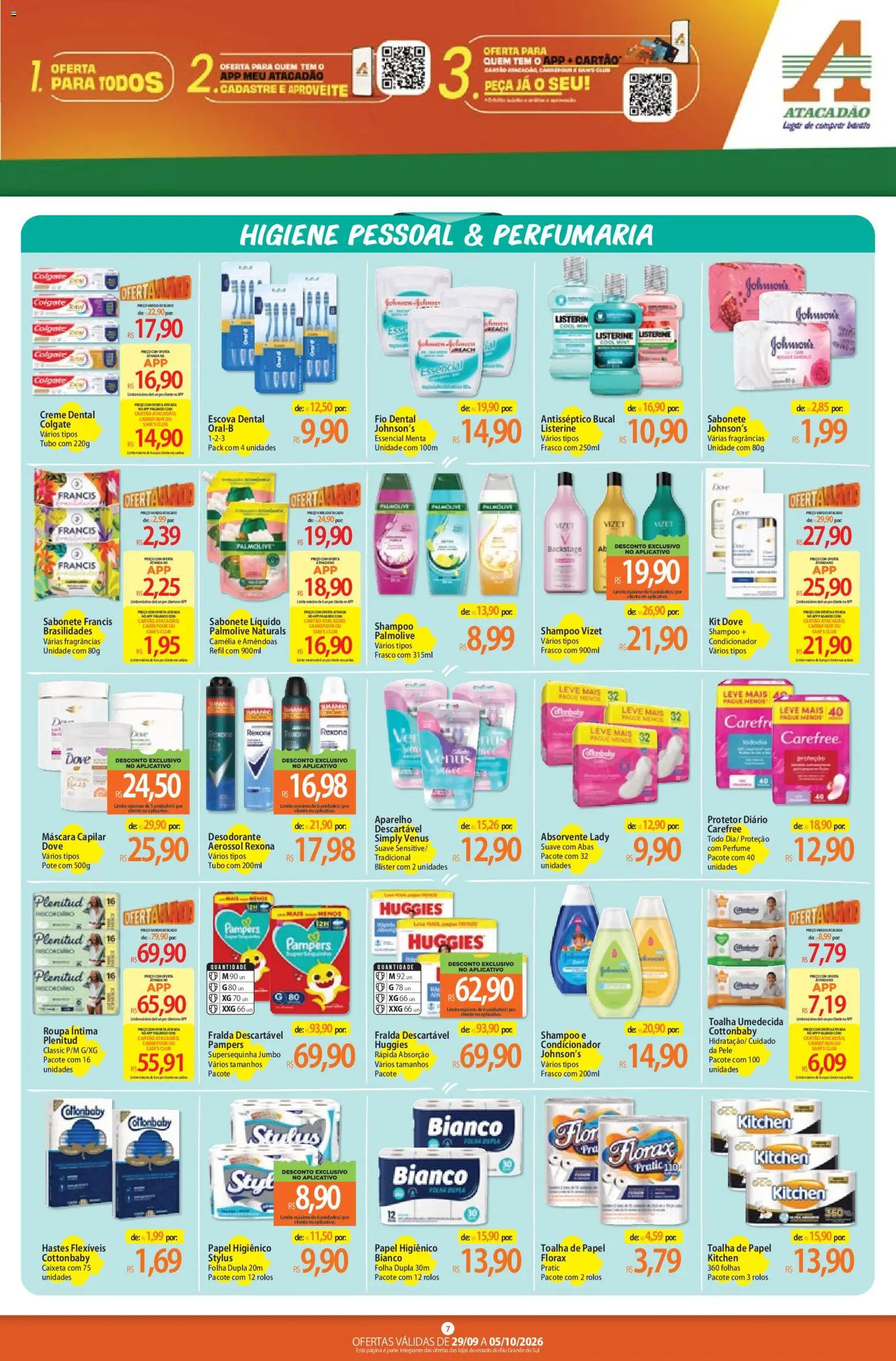 Atacadão Folheto - válido de 29/09/2026 | Página: 7 | Produtos: Condicionador, Creme, Rexona, Toalha umedecida