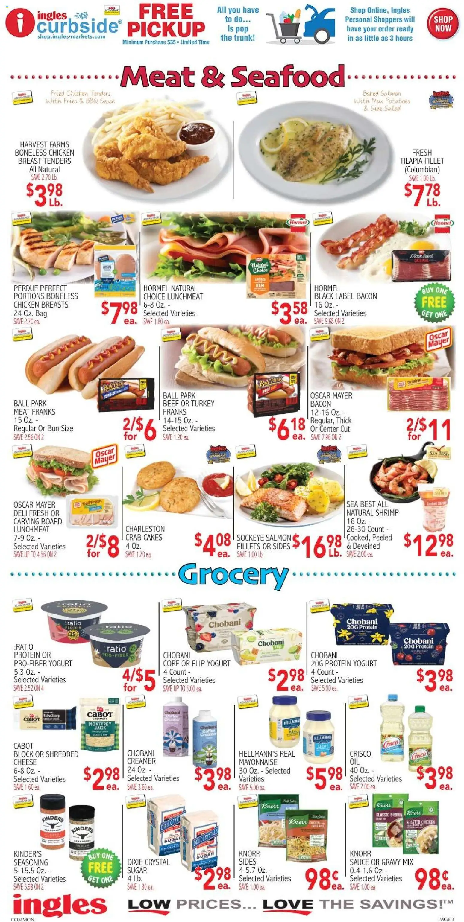 Ingles Weekly Ad - valid from 06/24/2026 | Page: 3 | Products: Yogurt, Coffee, Mayonnaise, Seafood