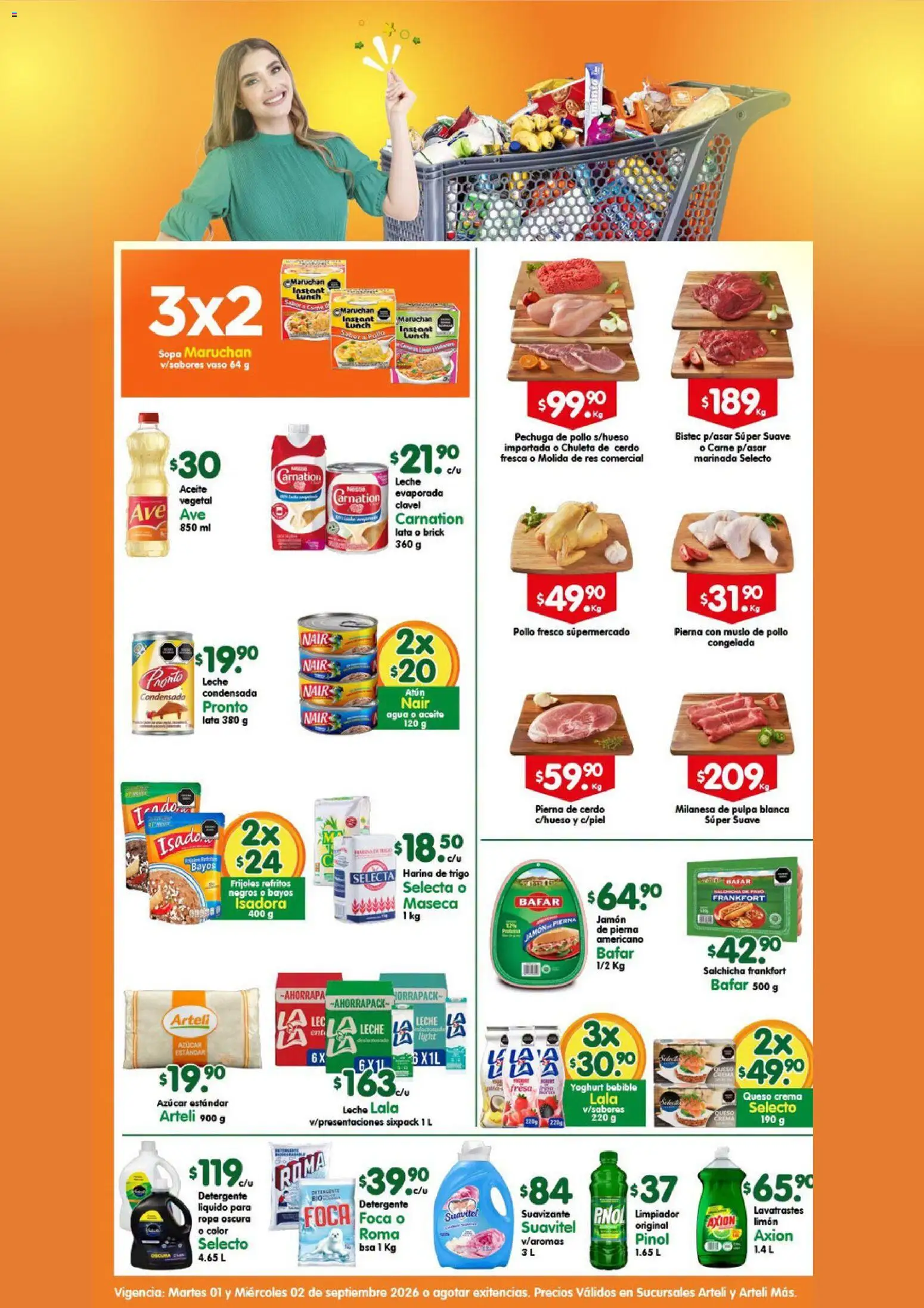 Nuevas ofertas de Arteli válidas en toda la República Mexicana desde el 01/09/2026. ¡Encuentra las mejores ofertas en Arteli folleto Tuxpan! | Página: 1 | Productos: Detergente, Agua, Cerdo, Carne