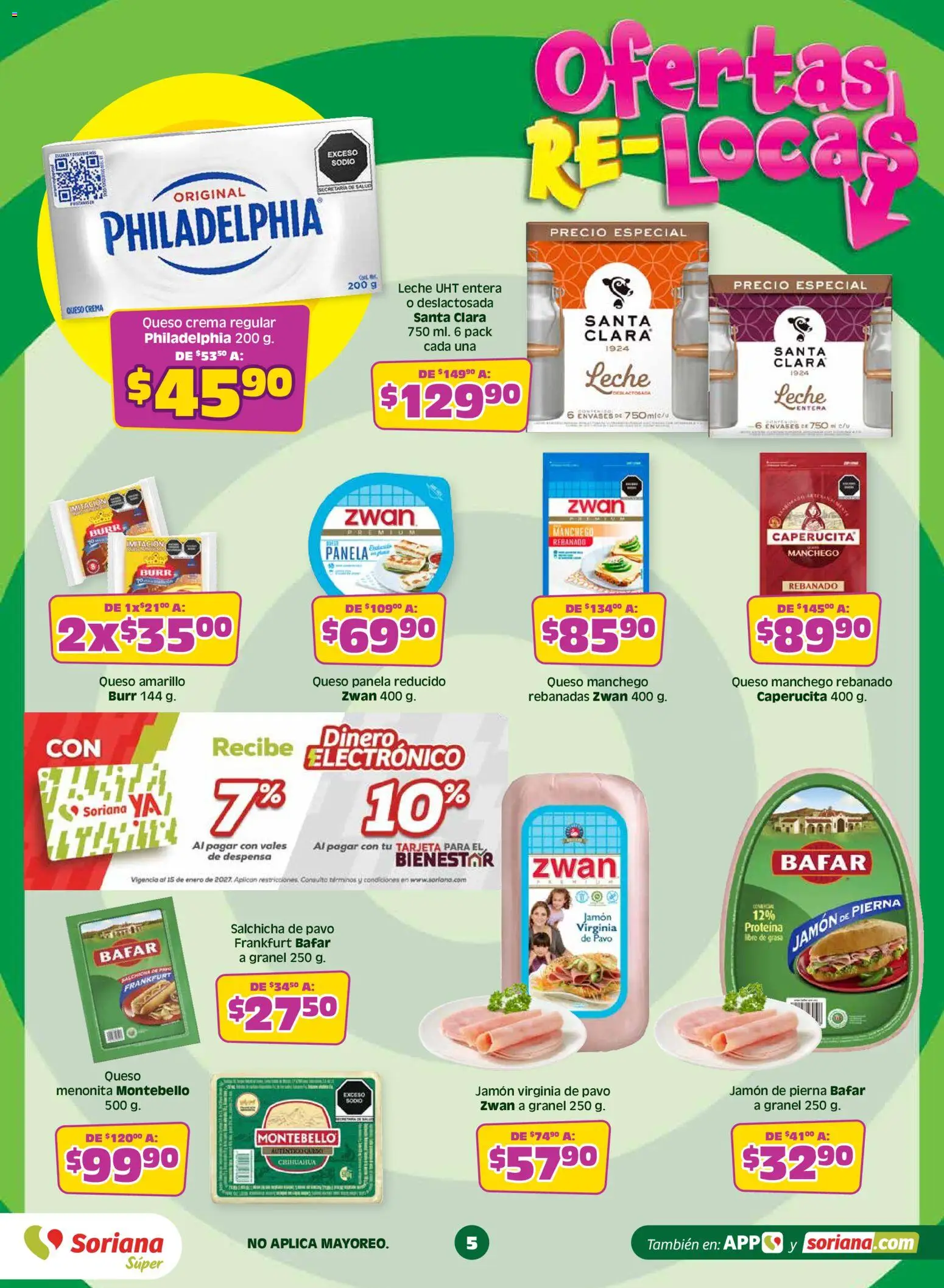 Nuevas ofertas de Soriana válidas en toda la República Mexicana desde el 14.05.2026. ¡Encuentra las mejores ofertas en Soriana Ofertas Re Locas Súper Nacional! | Página: 5 | Productos: Queso crema, Crema, Leche, Despensa