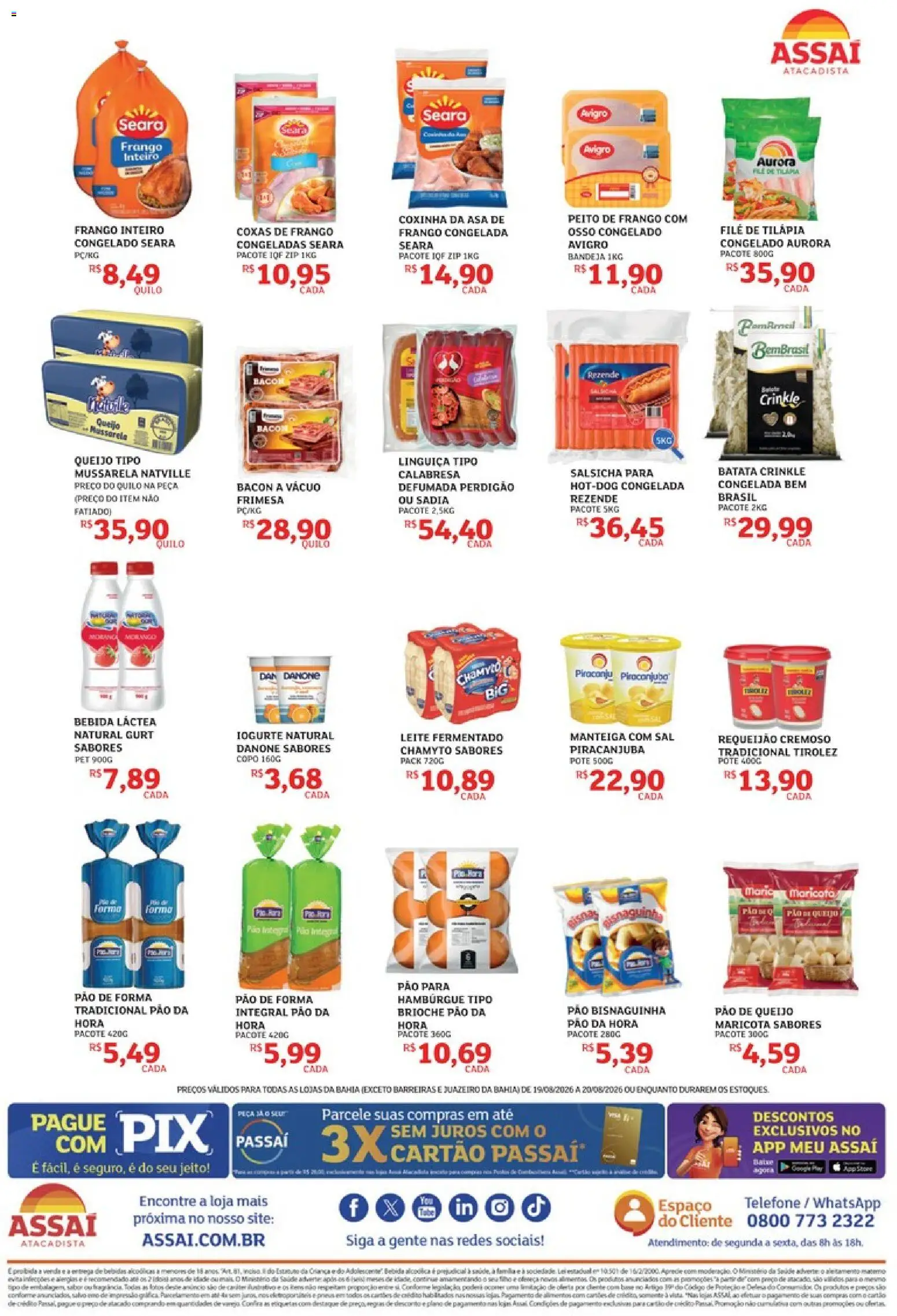 Assaí Atacadista Folheto - válido de 19/08/2026 | Página: 2 | Produtos: Pão, Requeijão, Pão de queijo, Peito de frango