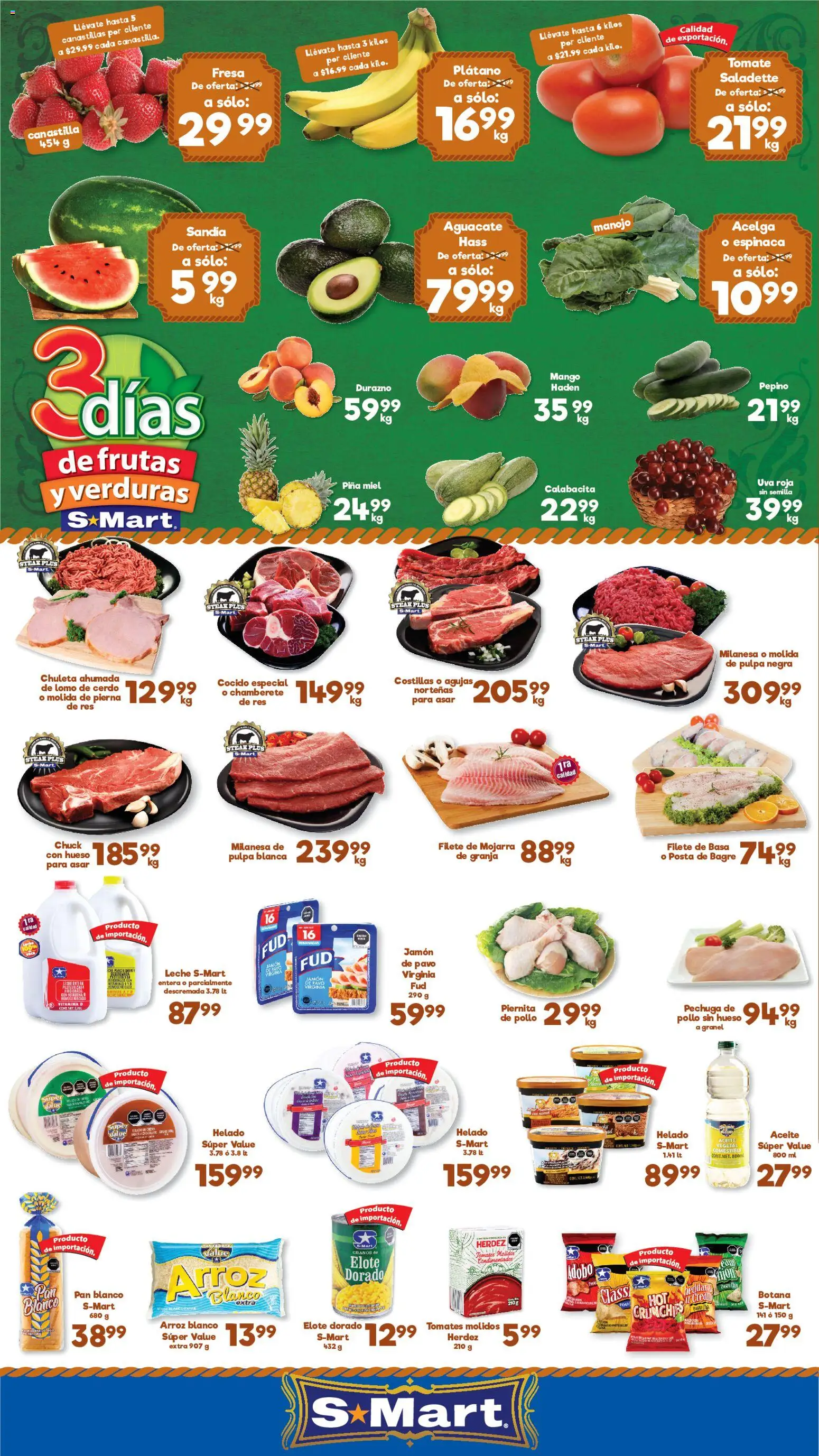 Nuevas ofertas de S-Mart válidas en toda la República Mexicana desde el 16.06.2026. ¡Encuentra las mejores ofertas en S-Mart folleto Monterrey! | Página: 1 | Productos: Leche, Aceite, Jamón, Res