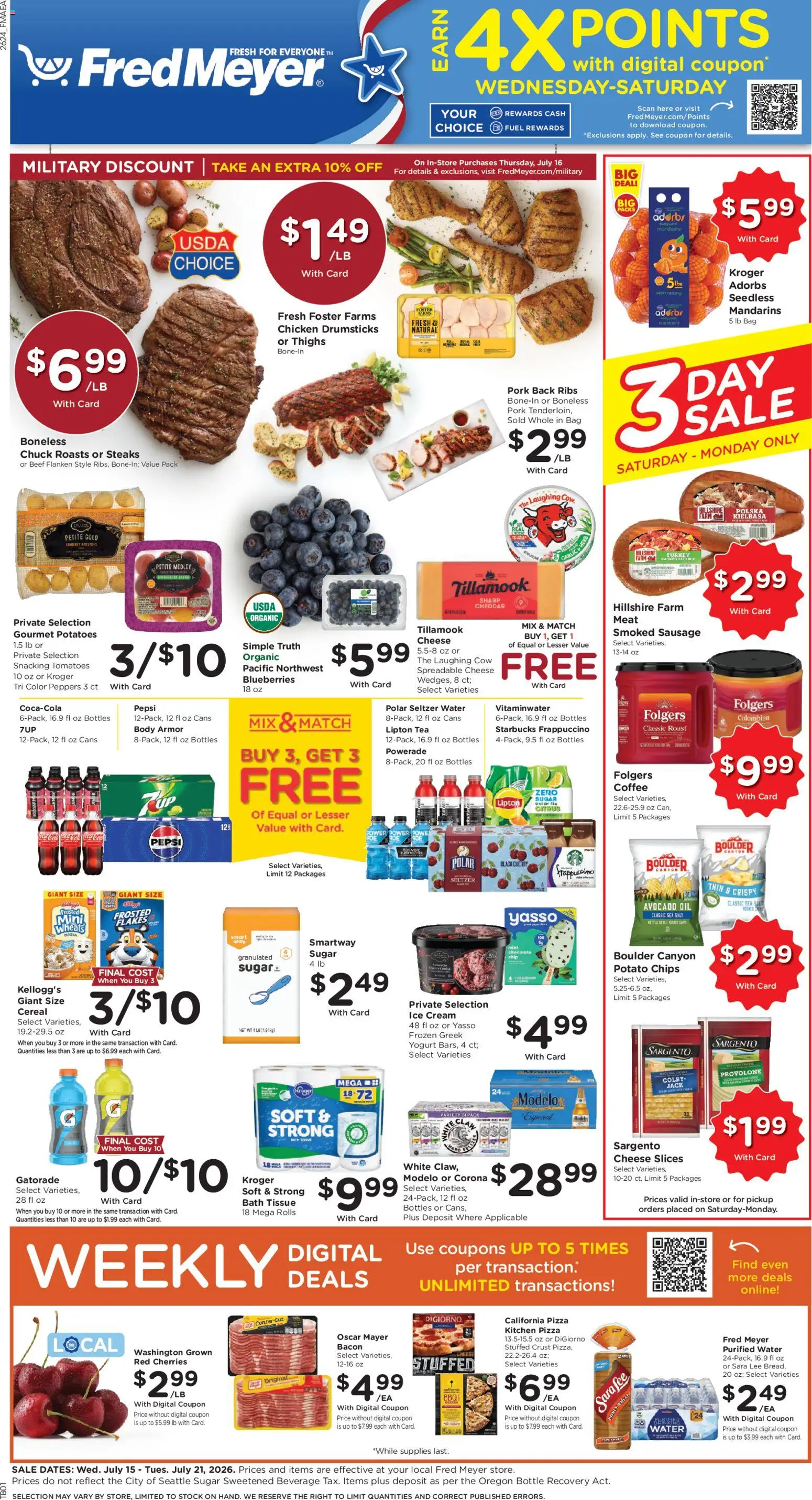 Fred Meyer Weekly Ad - valid from 07/15/2026 | Page: 1 | Products: Bath, Pork, Tea, Garlic
