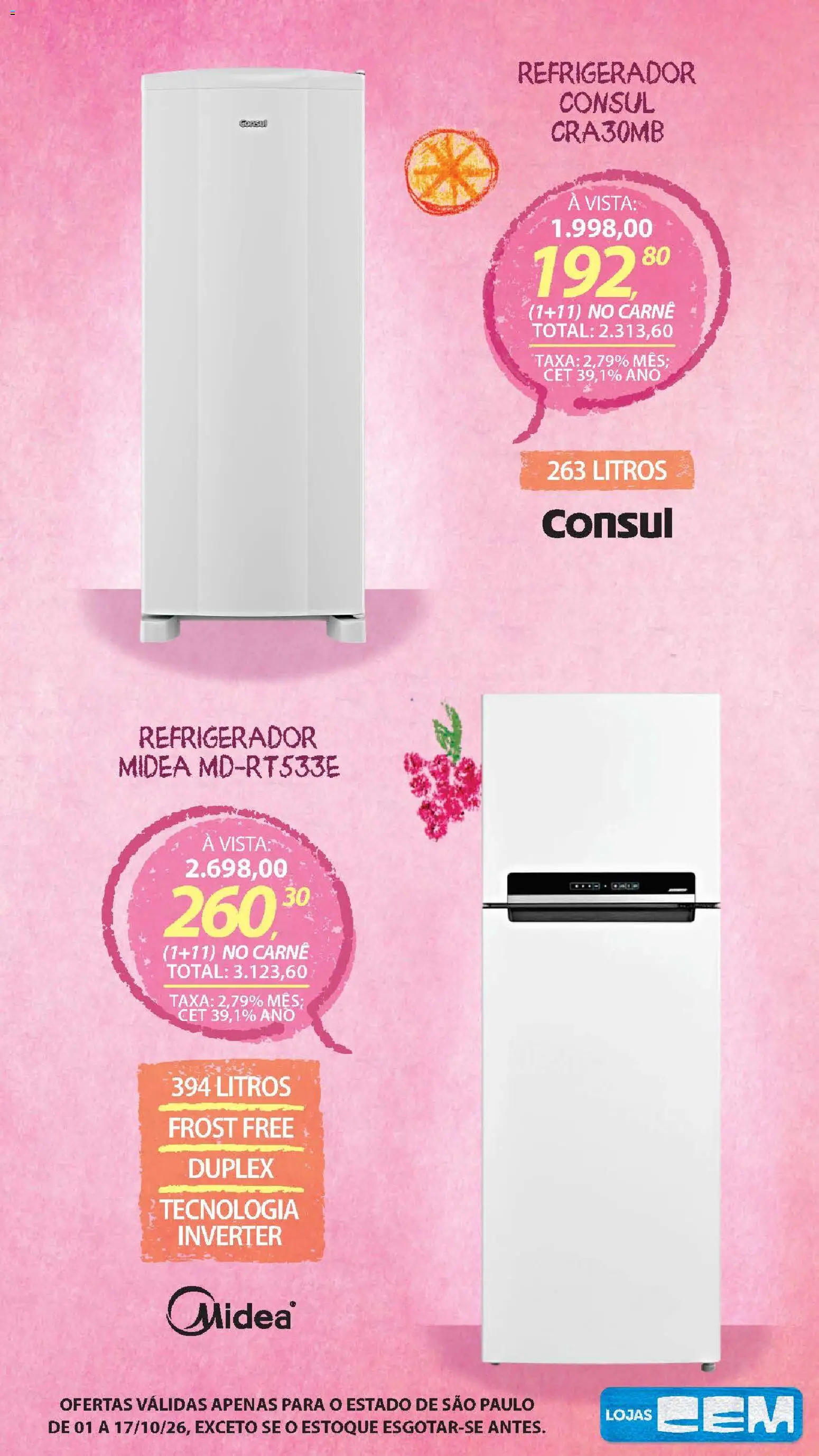 Lojas Cem Folheto - válido de 01/10/2026 | Página: 58 | Produtos: Refrigerador, Carne