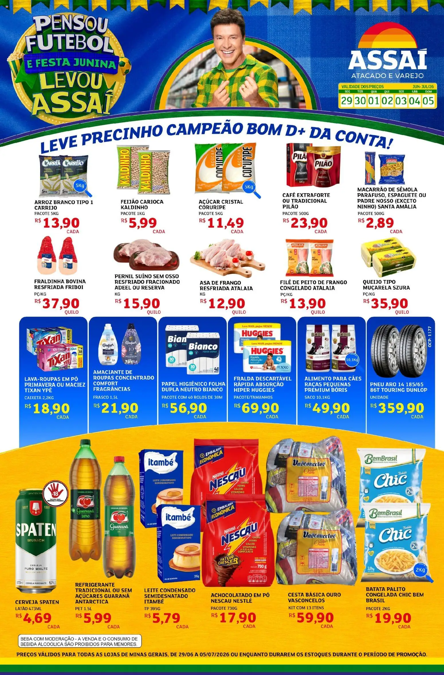 Assaí Atacadista Folheto - válido de 29/06/2026 | Página: 1 | Produtos: Fraldinha, Arroz, Frango, Leite condensado
