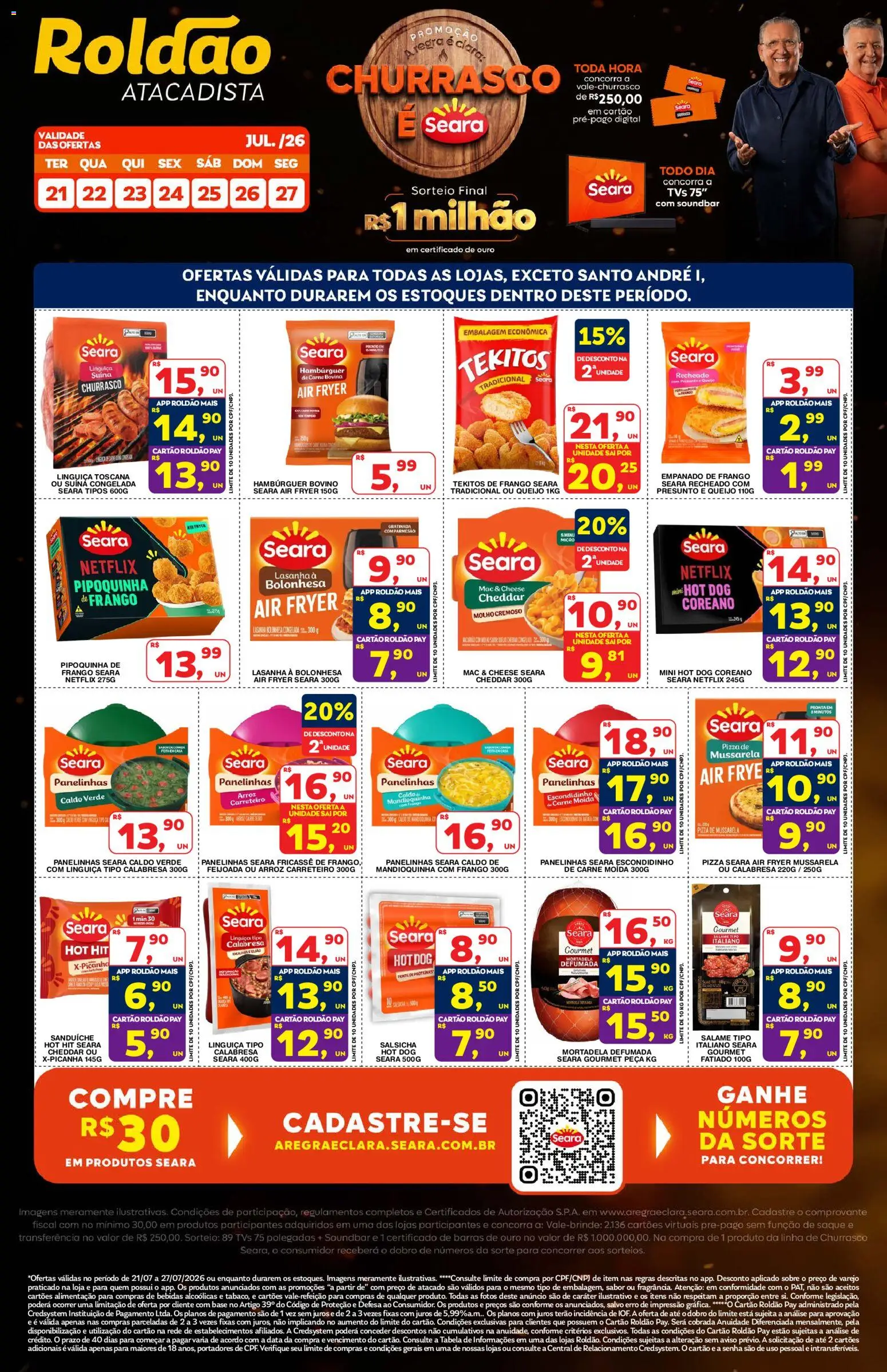 Roldão Folheto - válido de 21/07/2026 | Página: 1 | Produtos: Soundbar, Air fryer, Salame, Base