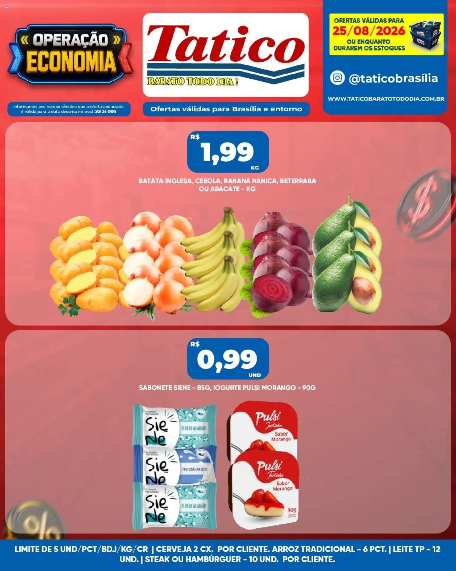 Tatico Folheto - válido de 25/08/2026 | Página: 1 | Produtos: Beterraba, Abacate, Arroz, Hambúrguer