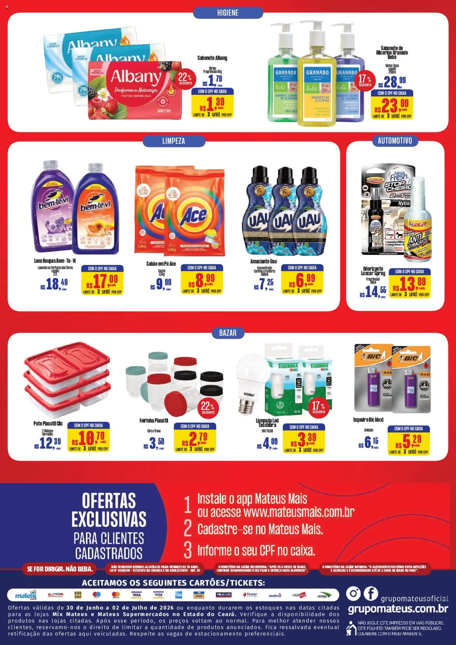 Mateus Folheto - válido de 30/06/2026 | Página: 2 | Produtos: Perfume, Sabão em pó, Roupas, Lâmpada led