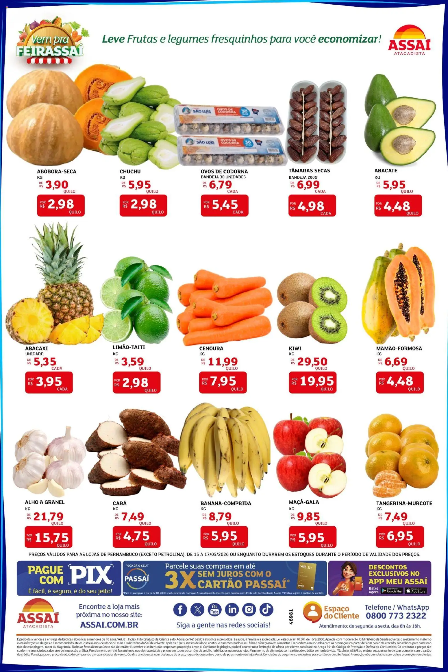 Assaí Atacadista Folheto - válido de 15.05.2026 | Página: 3 | Produtos: Alho, Base, Kiwi, Cenoura