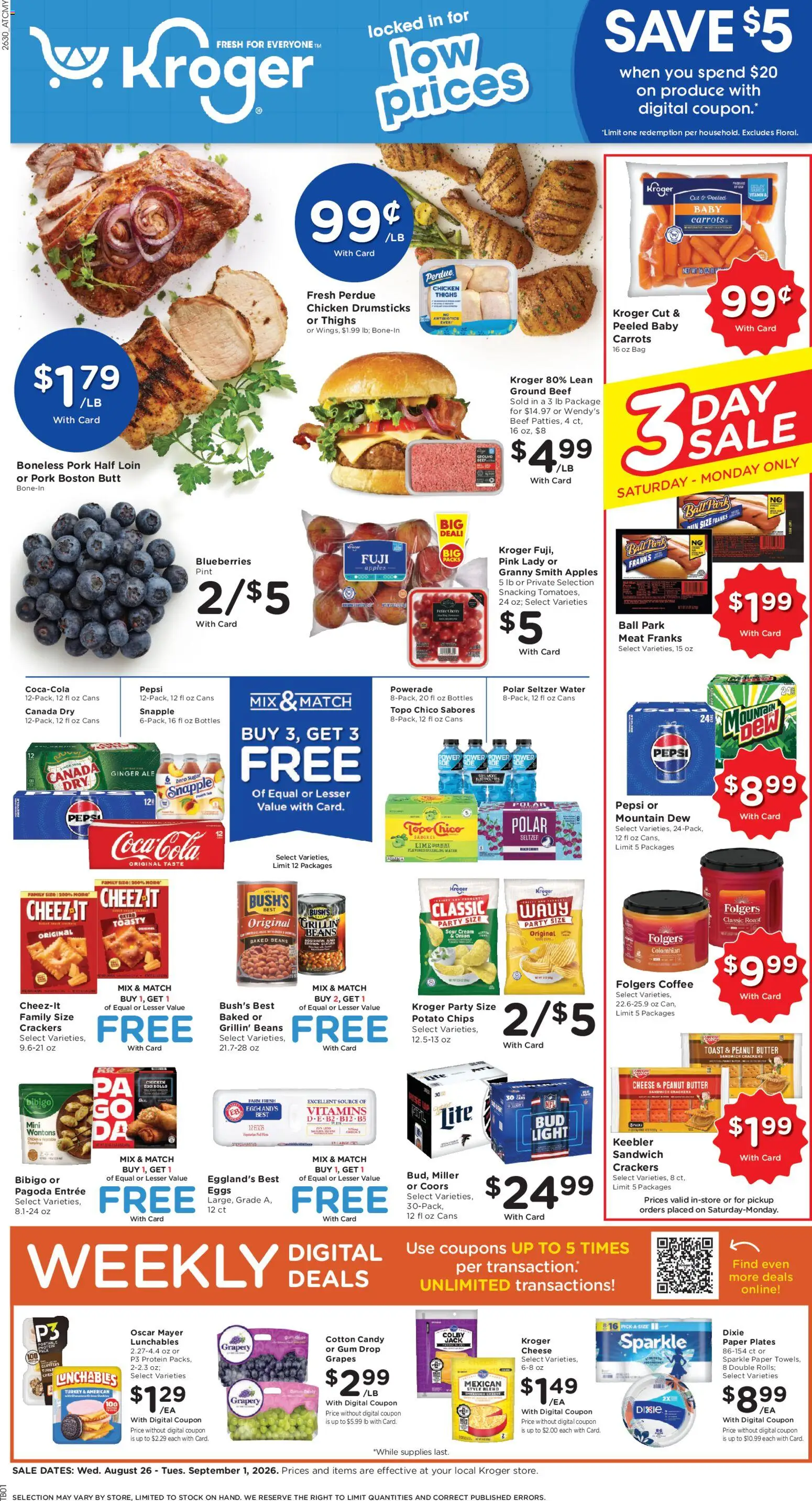 Kroger Weekly Ad - valid from 08/26/2026 | Page: 1 | Products: Apples, Chicken thighs, Drumsticks, Onion