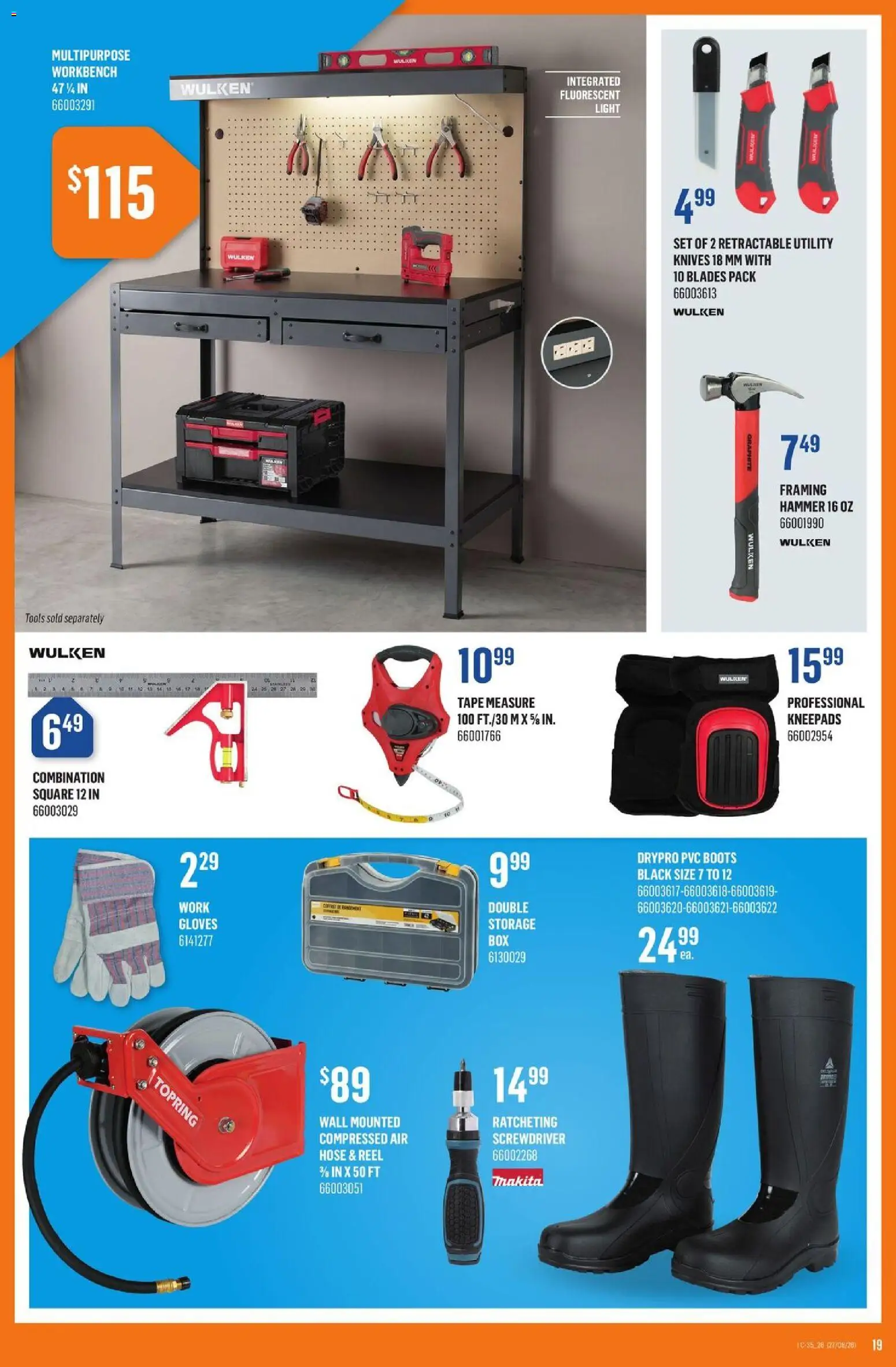Canac flyer valid from Aug 27, 2026 | Page: 19 | Products: Boots, Gloves, Tools, Knives