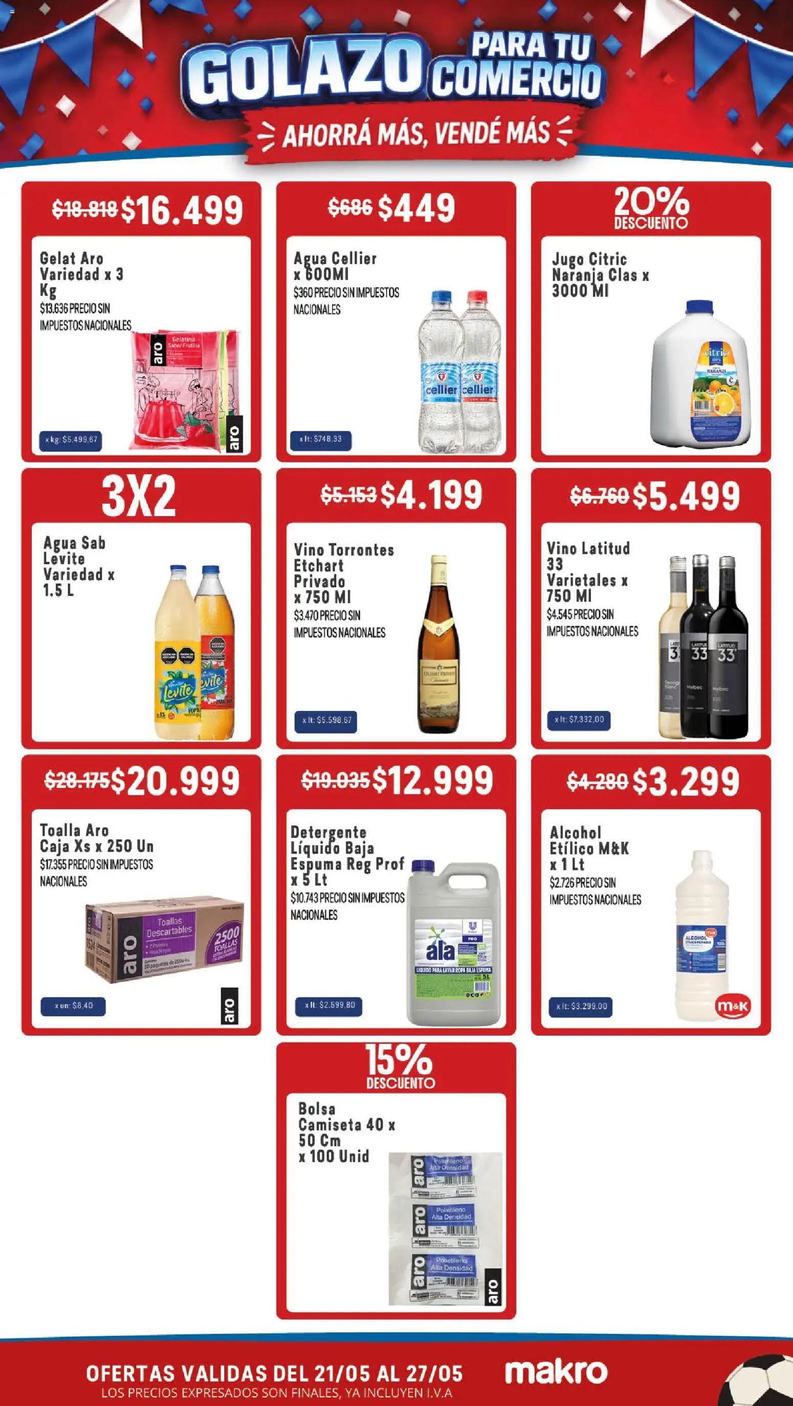 Makro Ofertas Golazo para tu Comercio │ válido desde el 21.05.2026 | Página: 4 | Productos: Toalla, Camiseta, Caja, Agua