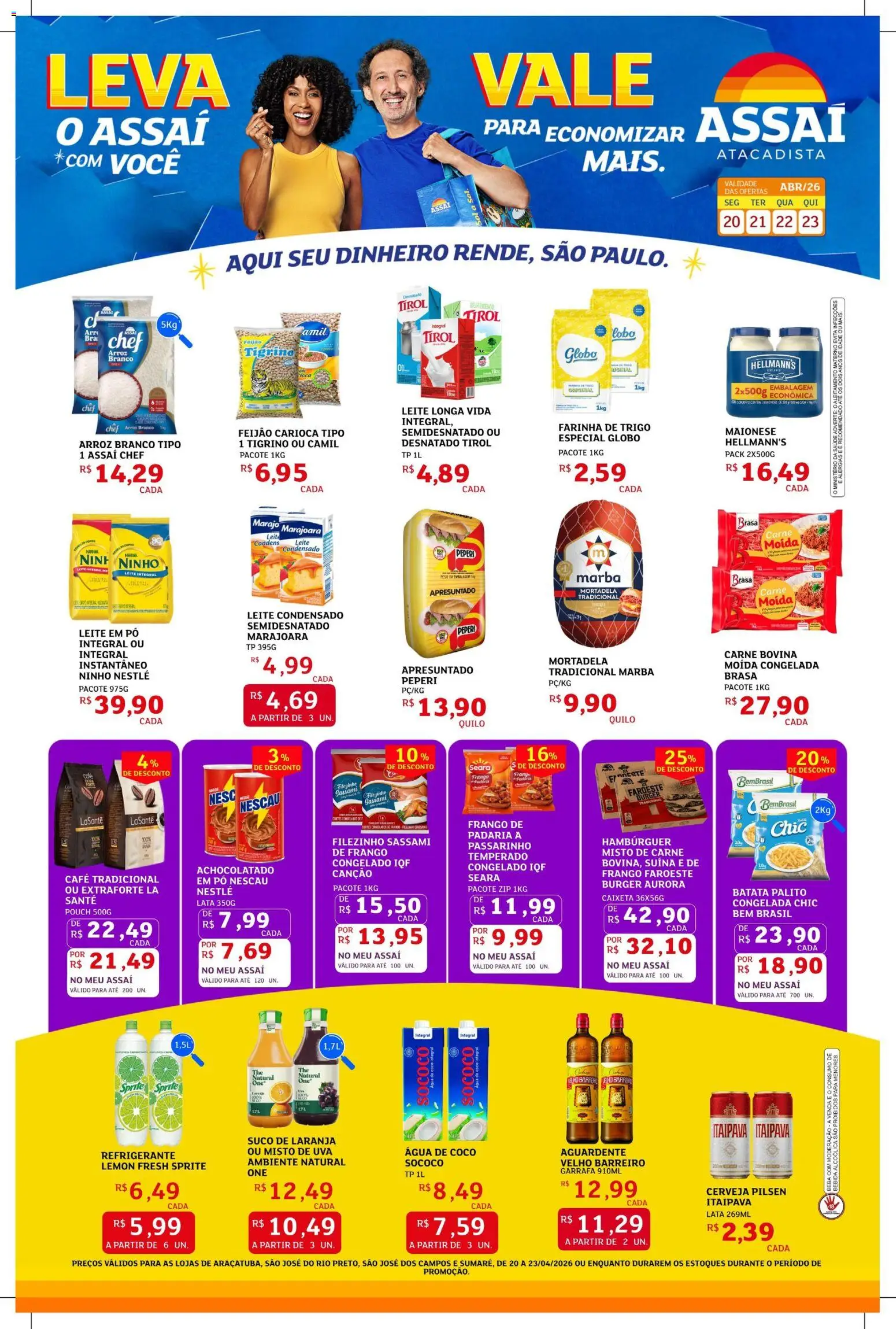 Assaí Atacadista Folheto - válido de 20.04.2026 | Página: 1 | Produtos: Leite integral, Café, Hambúrguer, Leite condensado