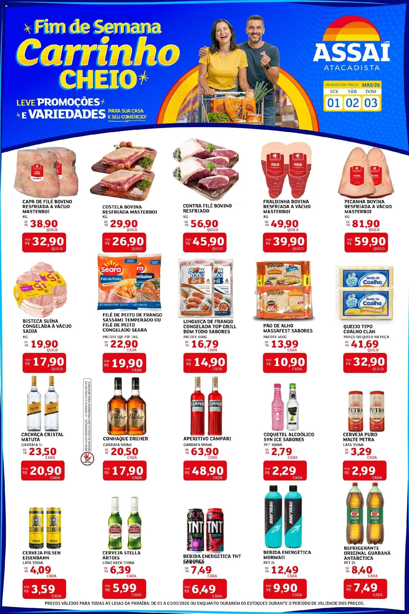 Assaí Atacadista Folheto - válido de 01.05.2026 | Página: 1 | Produtos: Linguiça, Eisenbahn, Cerveja, Peito de frango