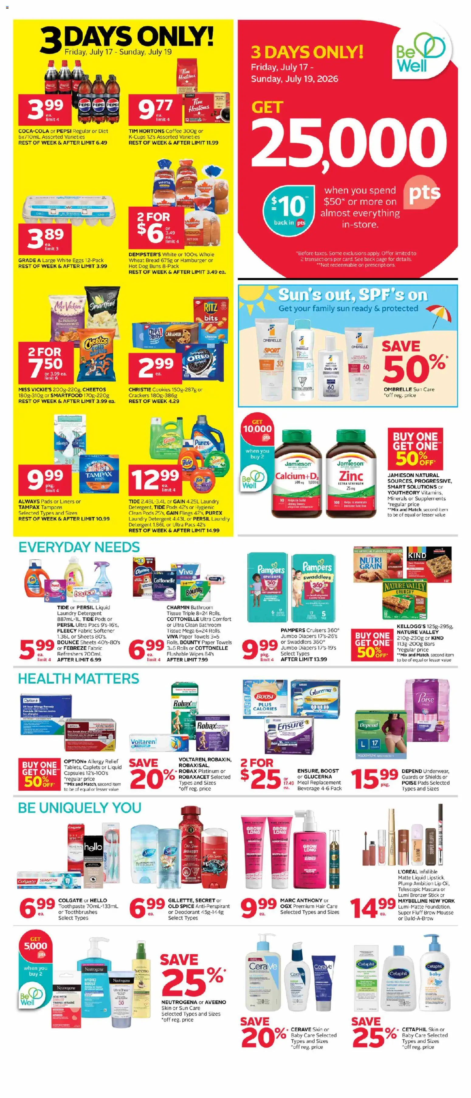 Rexall flyer valid from Jul 17, 2026 | Page: 2 | Products: Bronzer, Detergent, Bread, Coffee